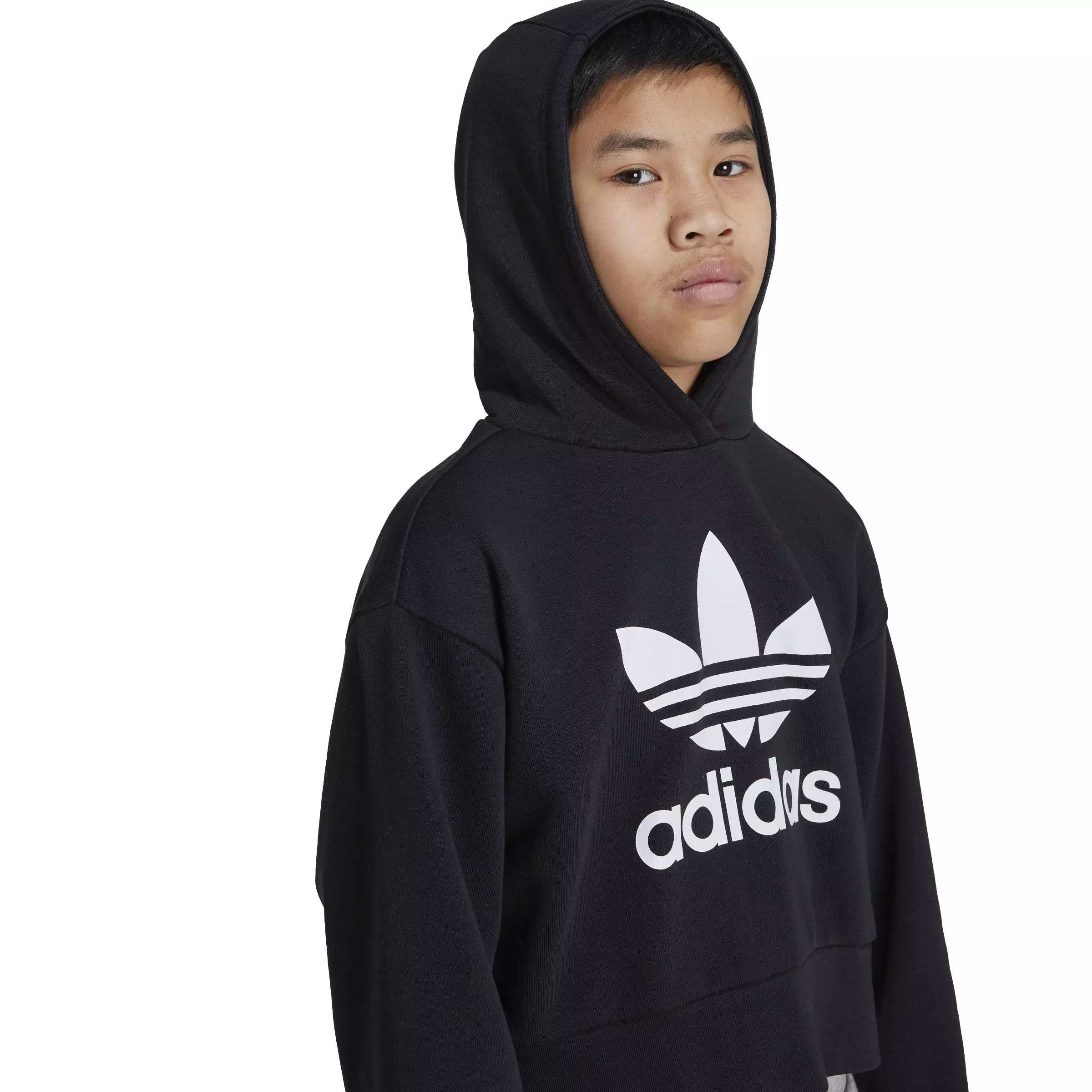 adidas Originals Big Kids' adicolor Trefoil Crop Hoodie -Black