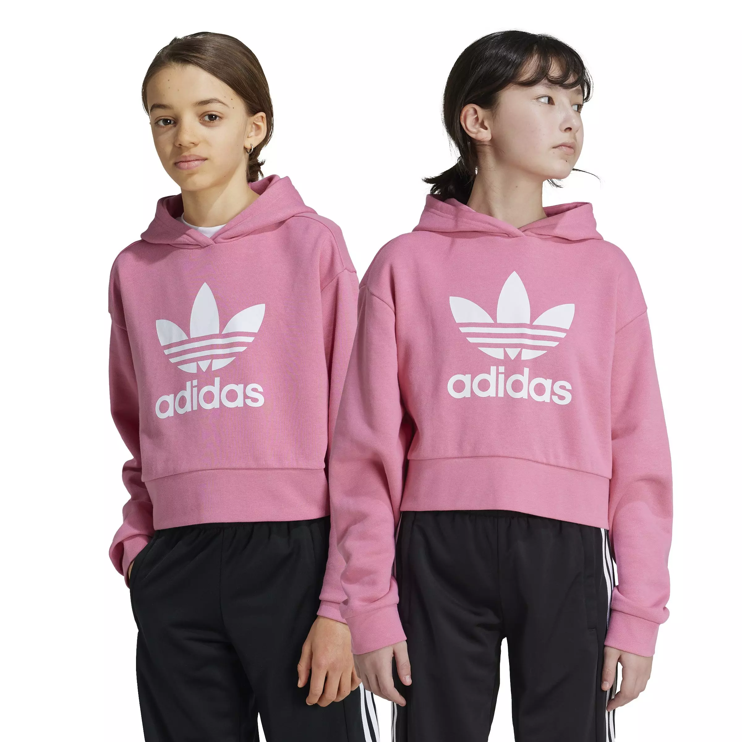 adidas Originals Big Kids' adicolor Trefoil Crop Hoodie -Pink - PINK