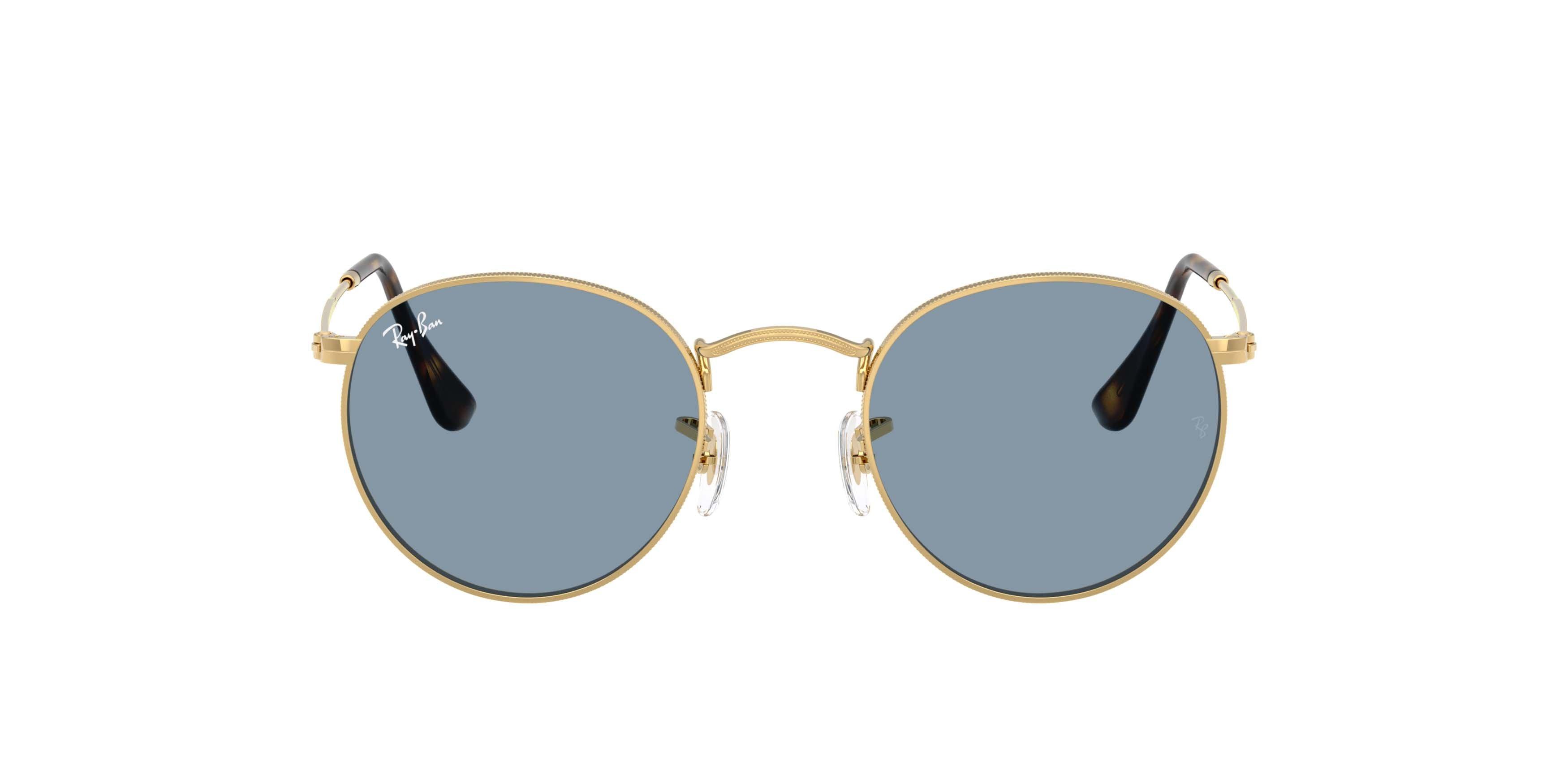 Ray-Ban Round Metal Blue Sunglasses - Polished Arista Gold - GOLD/BLUE