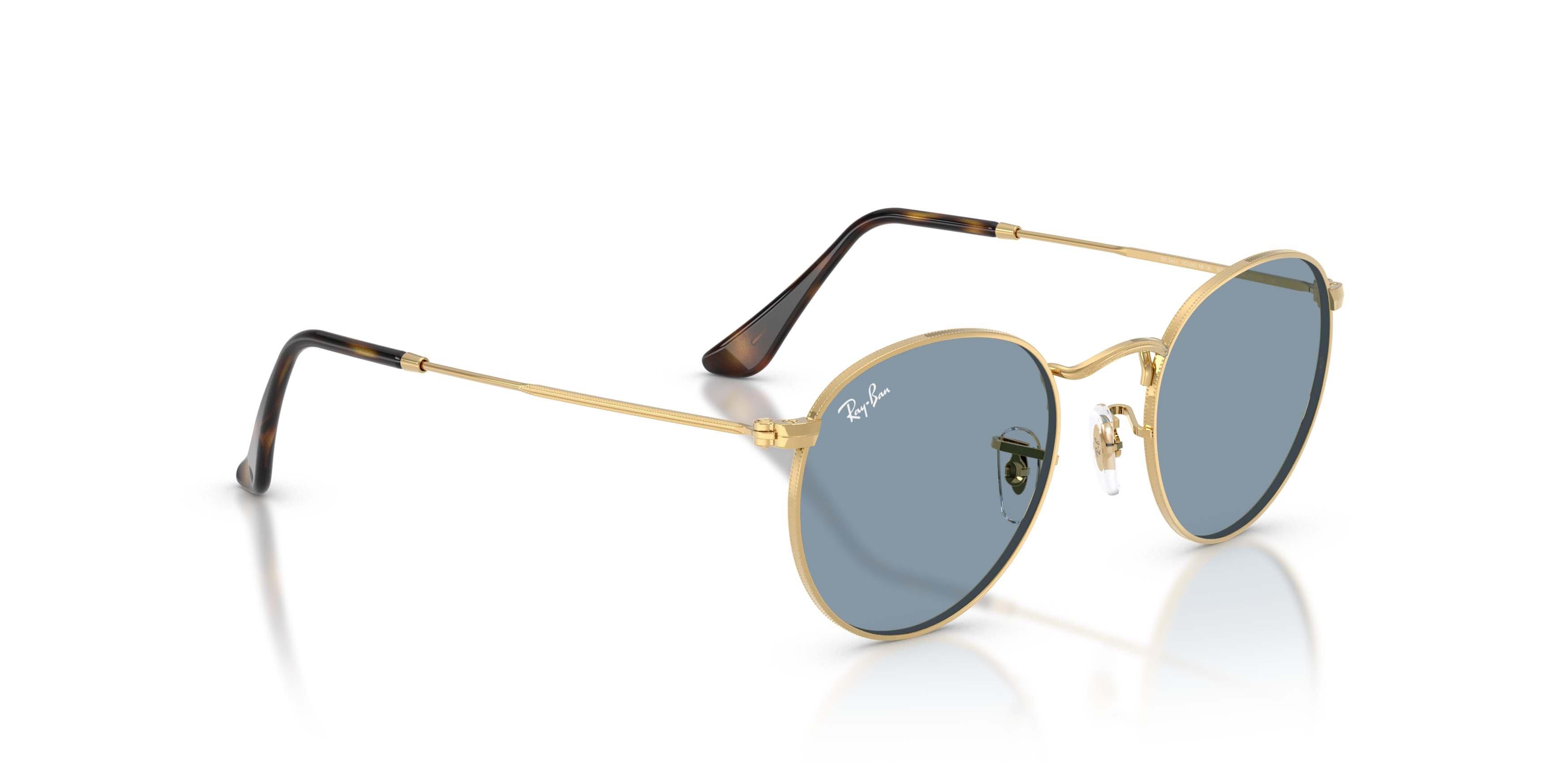 Ray-Ban Round Metal Blue Sunglasses - Polished Arista Gold - GOLD/BLUE