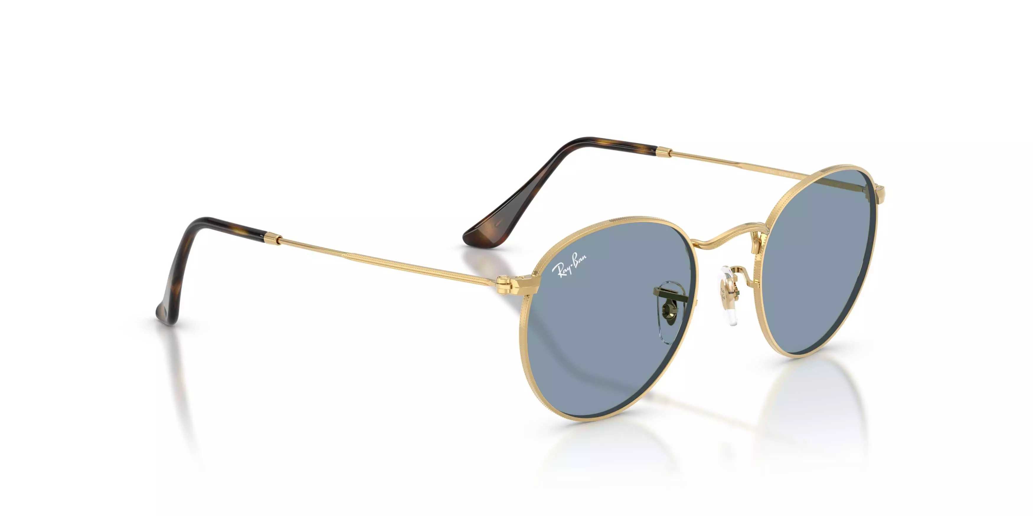 Ray-Ban Round Metal Blue Sunglasses - Polished Arista Gold - GOLD/BLUE