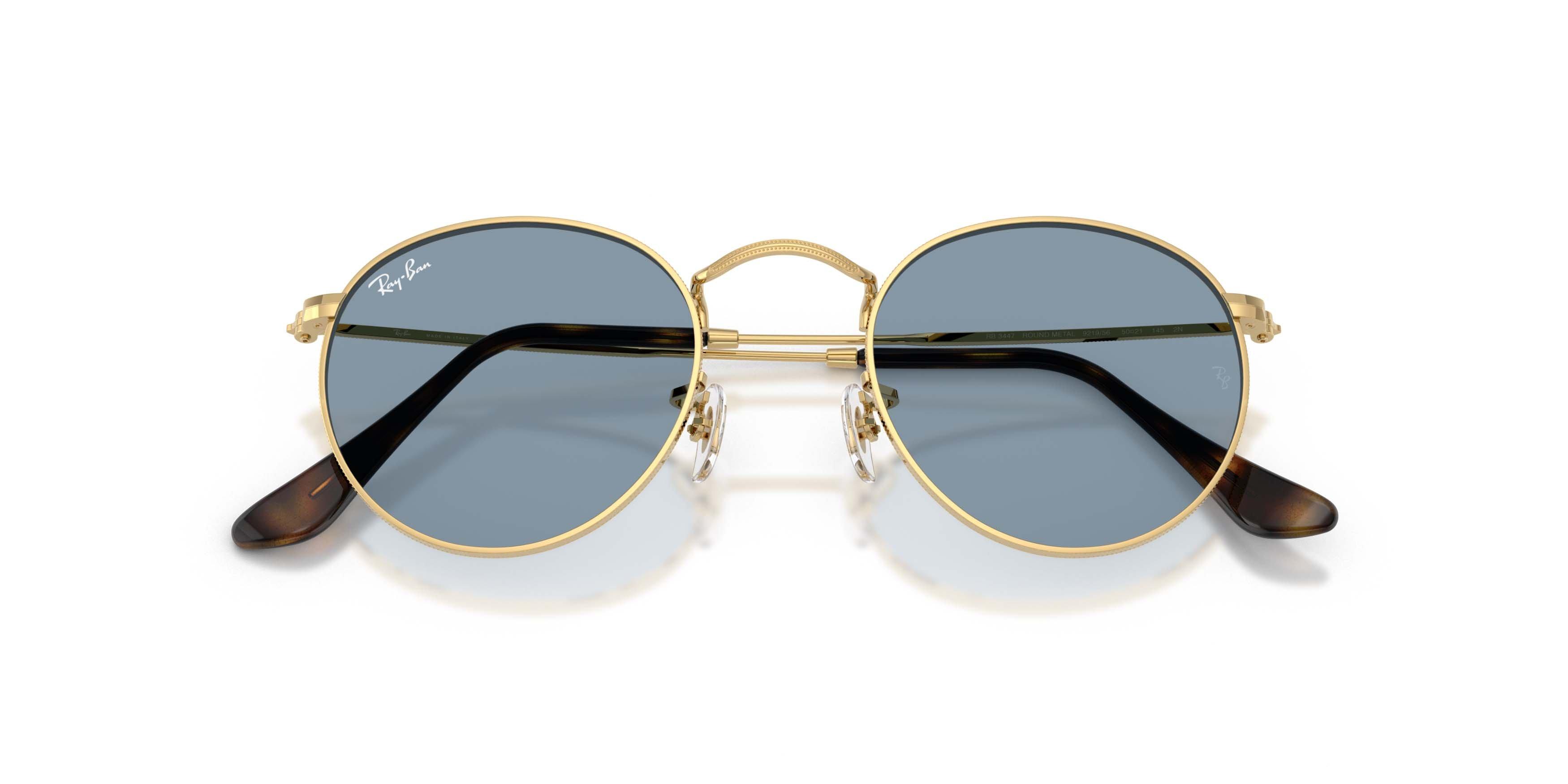 Ray-Ban Round Metal Blue Sunglasses - Polished Arista Gold - GOLD/BLUE