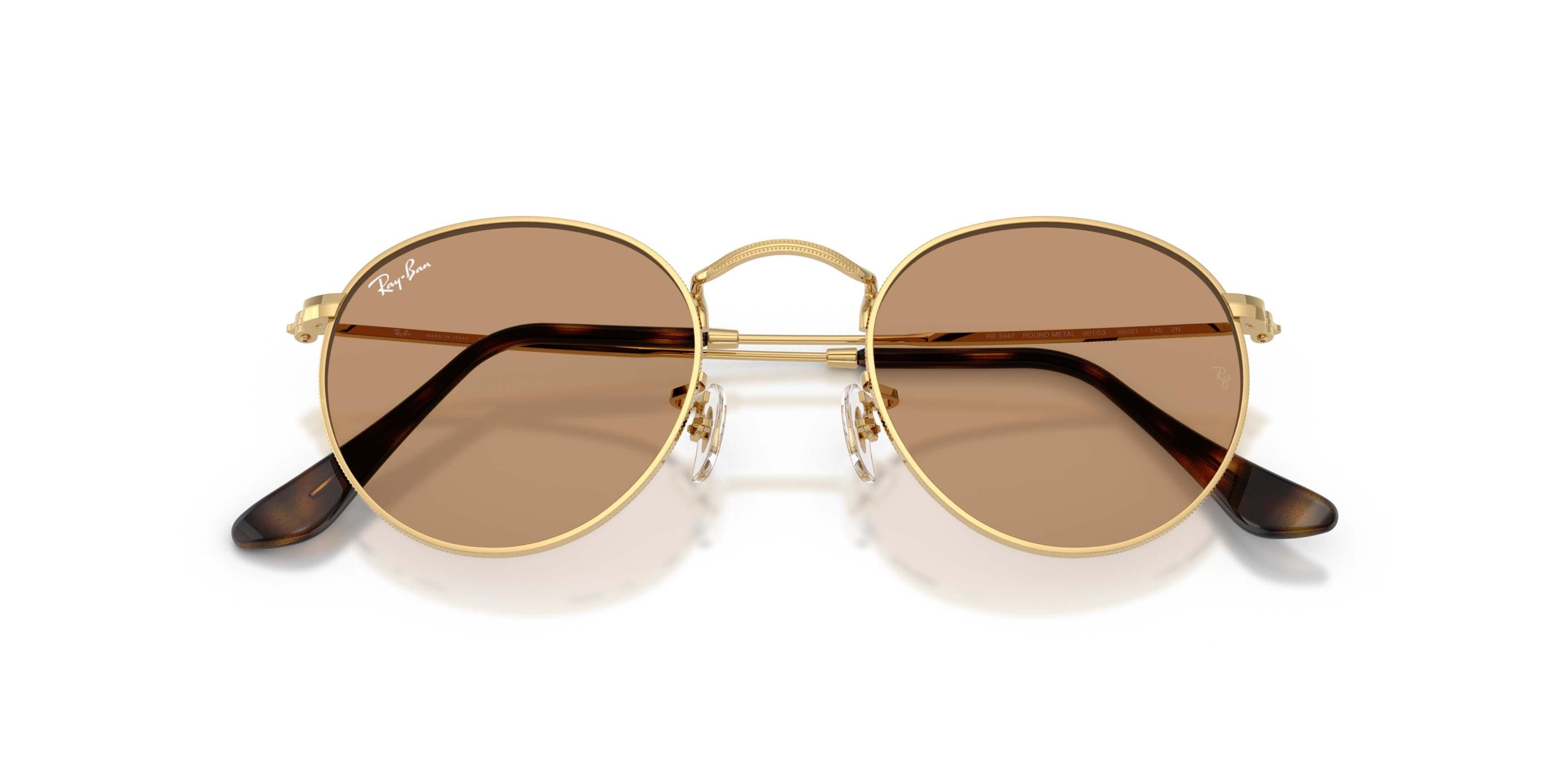 Ray-Ban Round Metal Brown Sunglasses - Polished Arista Gold - GOLD/BROWN