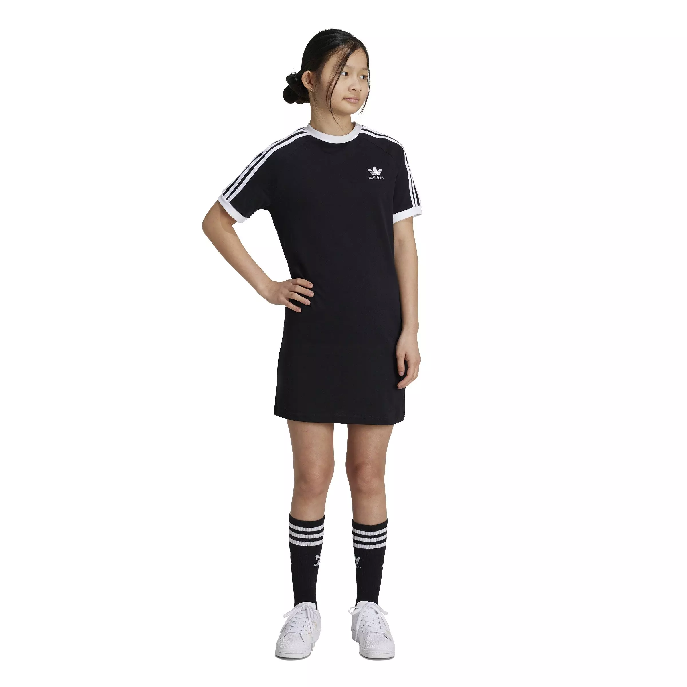 adidas Originals Big Girls' adicolor 3-Stripes Tee Dress -Black - BLACK