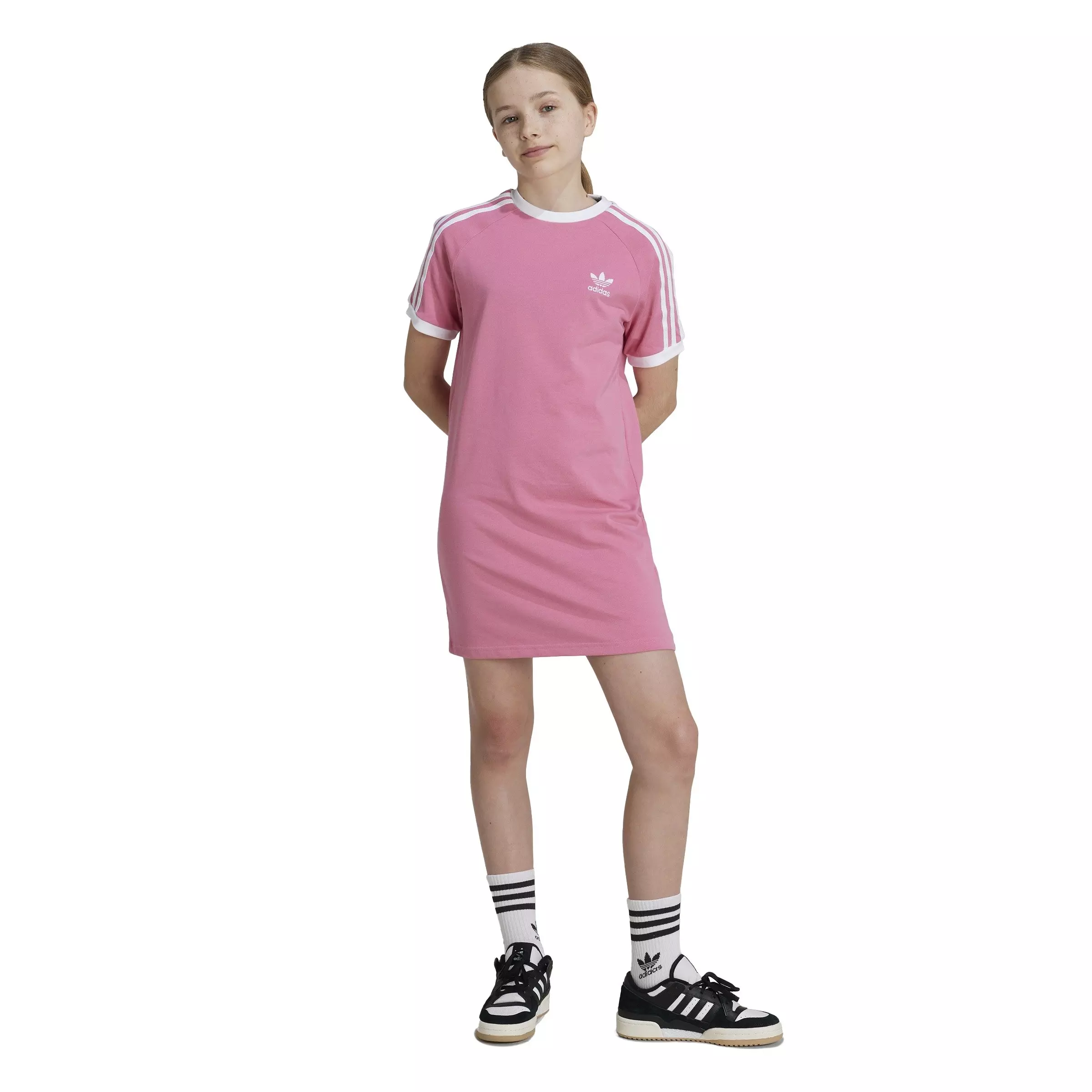 adidas Originals Big Girls' adicolor 3-Stripes Tee Dress -Pink - PINK