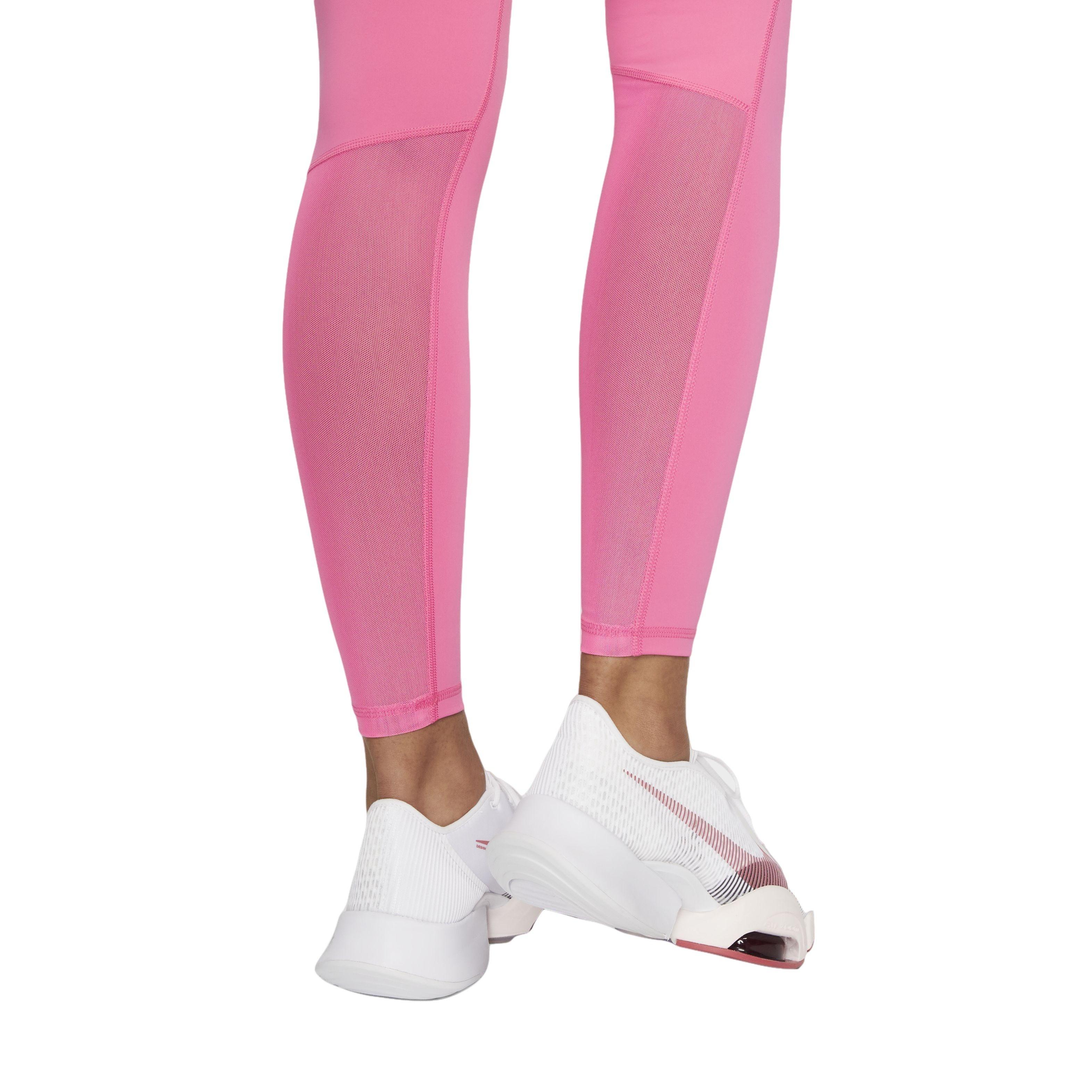 Nike Women's Pro Mid-Rise Mesh-Paneled Leggings-Pink - Hibbett