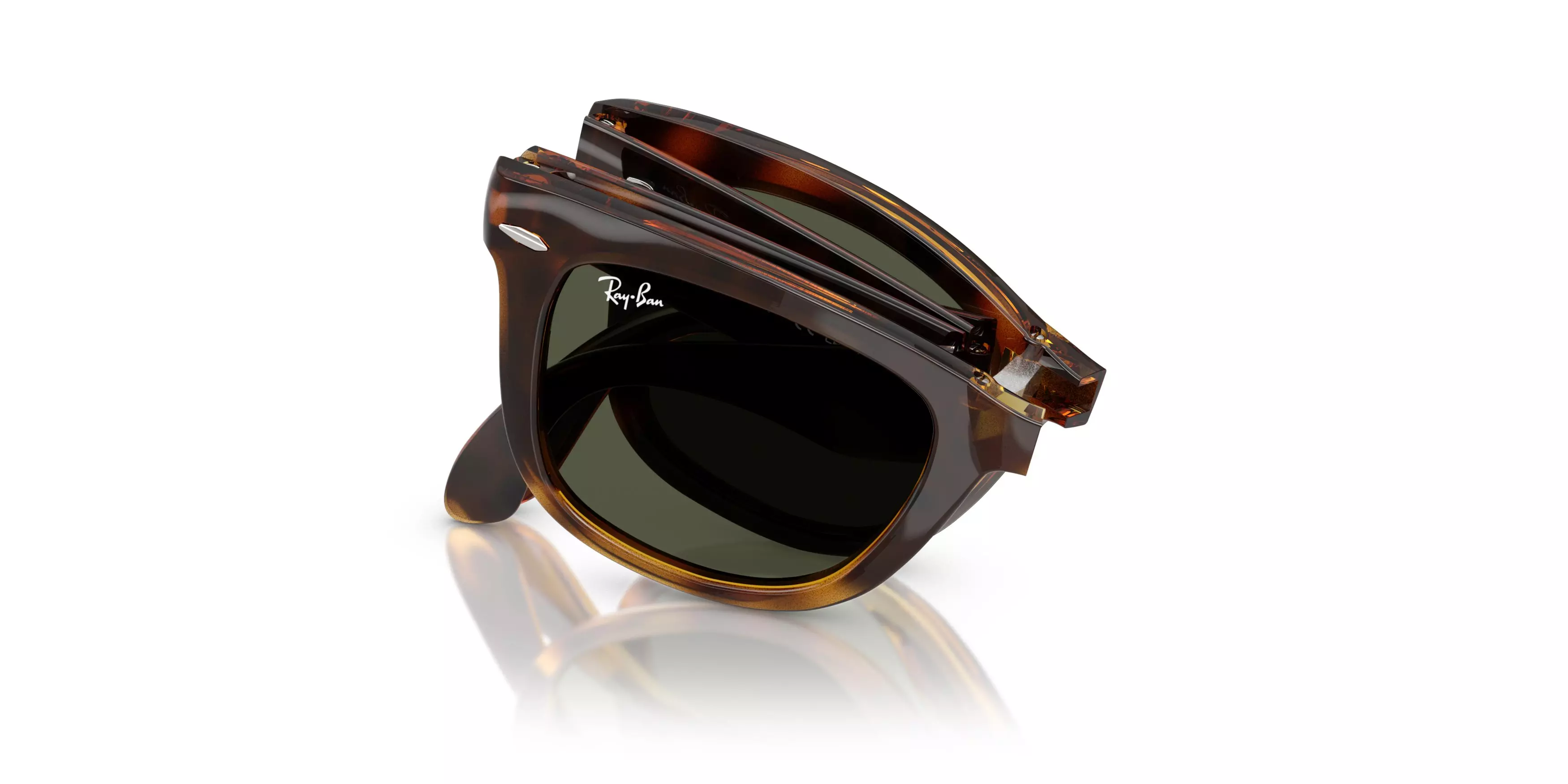 Ray-Ban Wayfarer Folding Classic Green Sunglasses - Havana - BROWN/GREEN