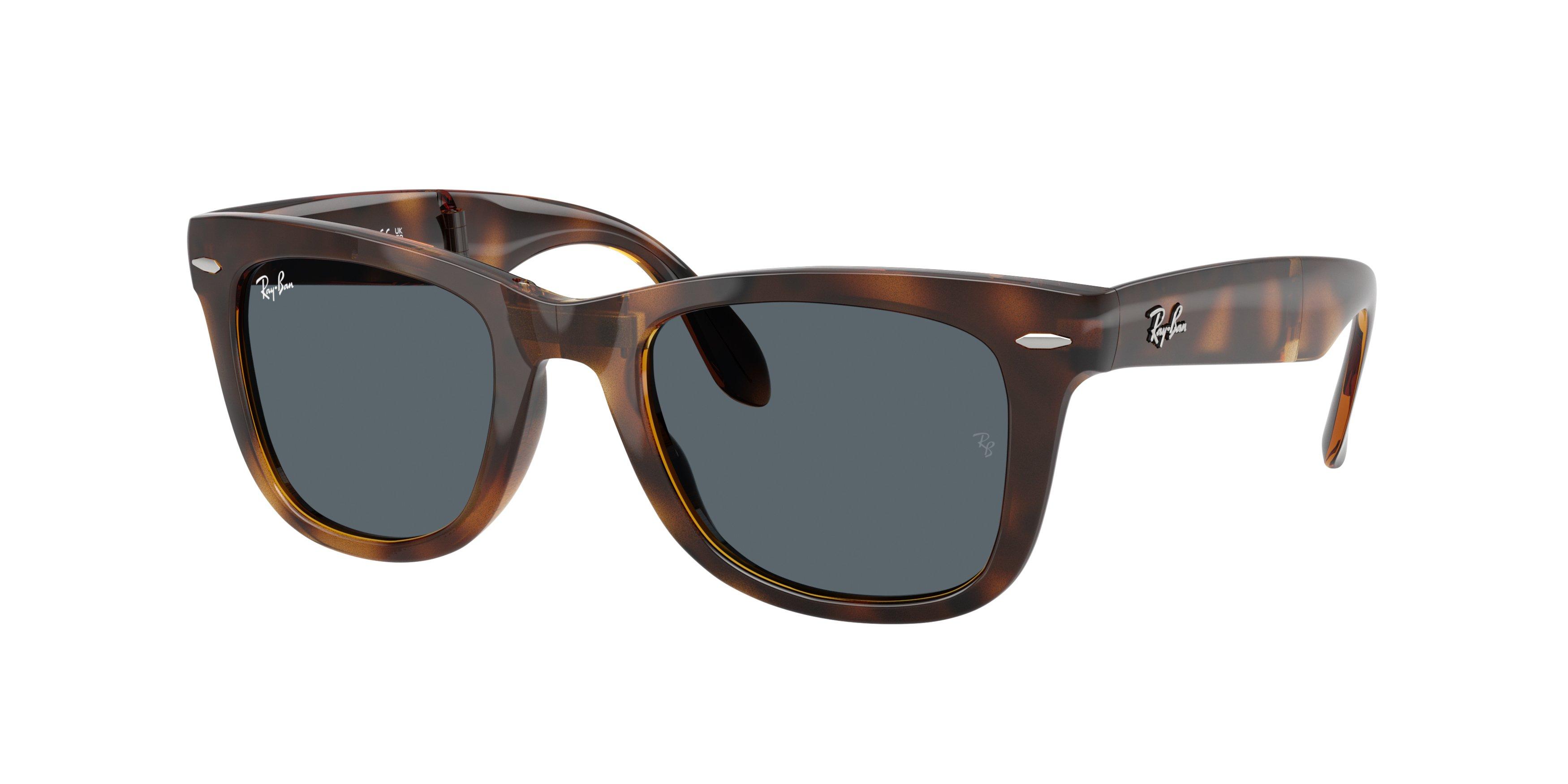 Ray-Ban Wayfarer Folding Classic Blue Sunglasses - Havana - BROWN/BLUE Thumbnail View 1