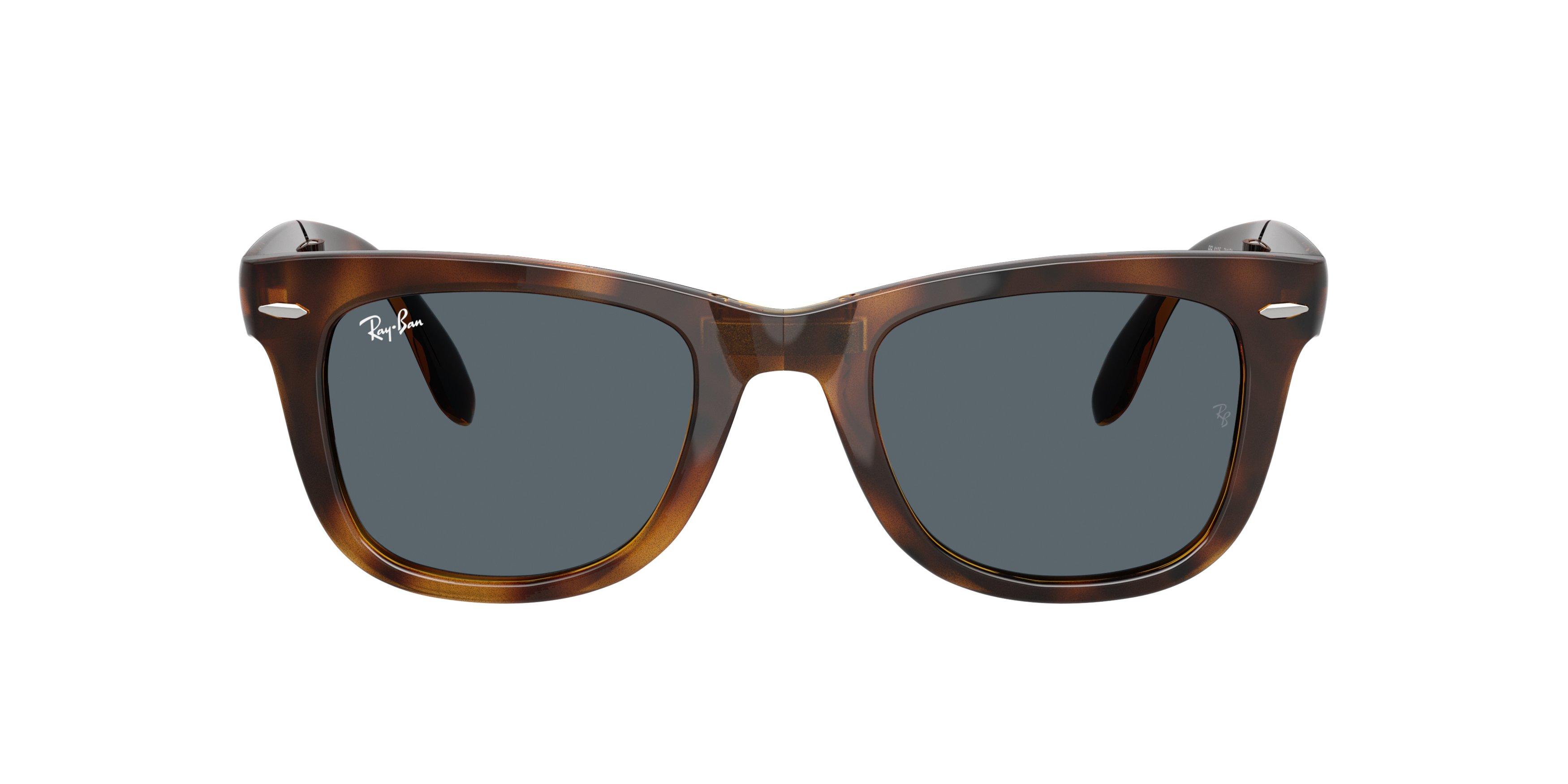 Ray-Ban Wayfarer Folding Classic Blue Sunglasses - Havana - BROWN/BLUE Thumbnail View 3