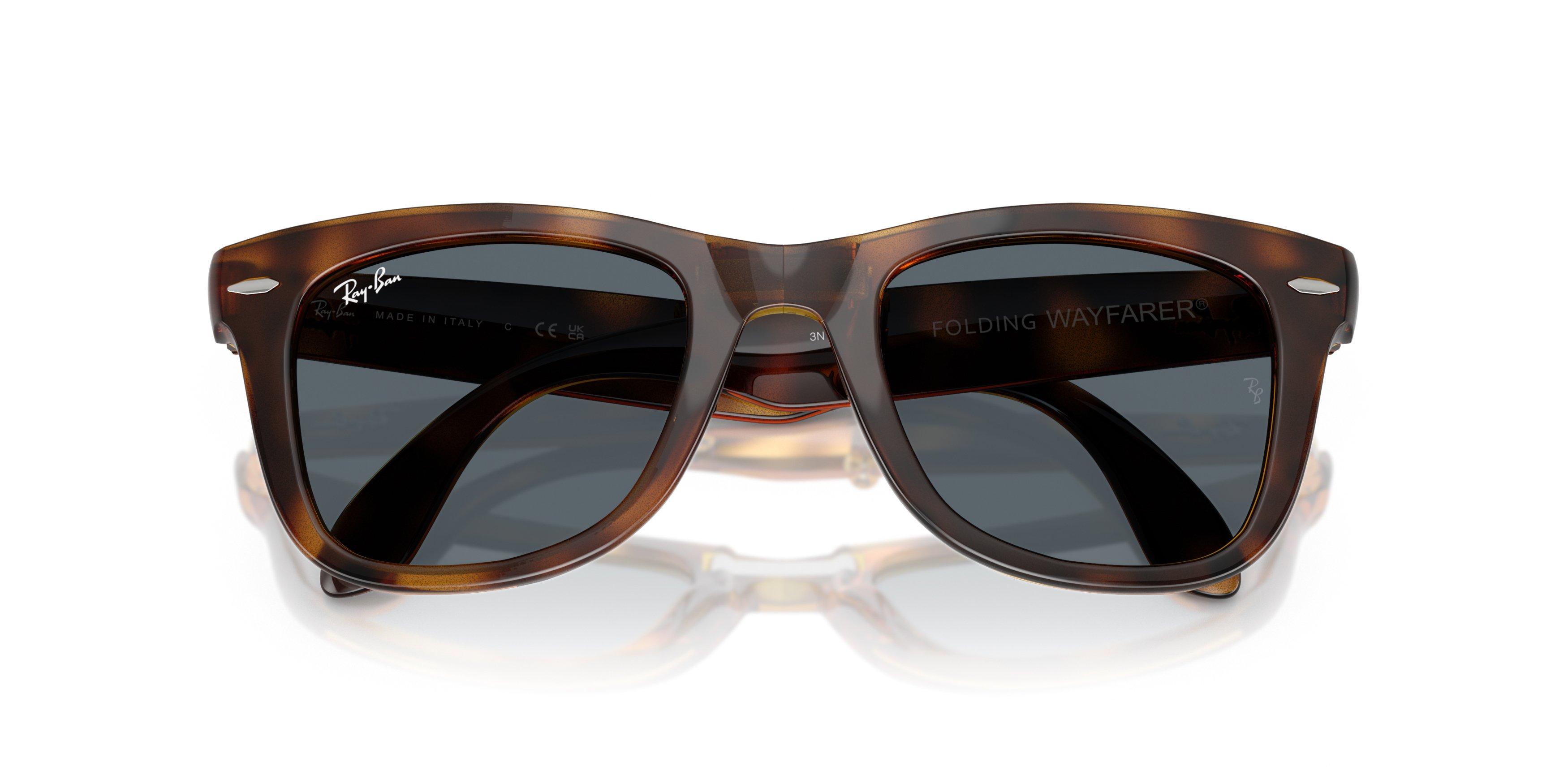 Ray-Ban Wayfarer Folding Classic Blue Sunglasses - Havana - BROWN/BLUE Thumbnail View 5