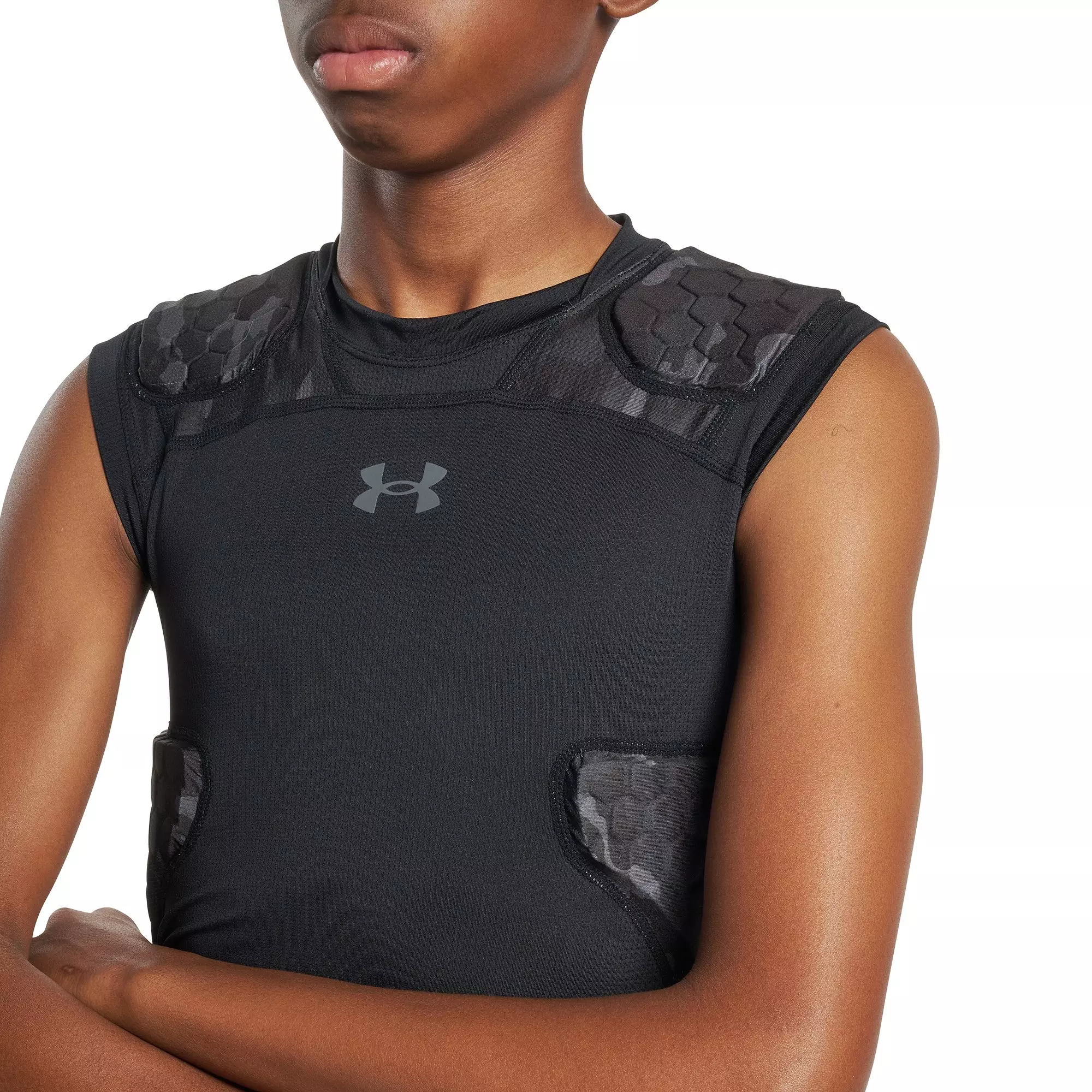 Under Armour Big Boys' Gameday Pro 5-Pad Top - Camo Black/Grey - CAMO BLACK/GREY