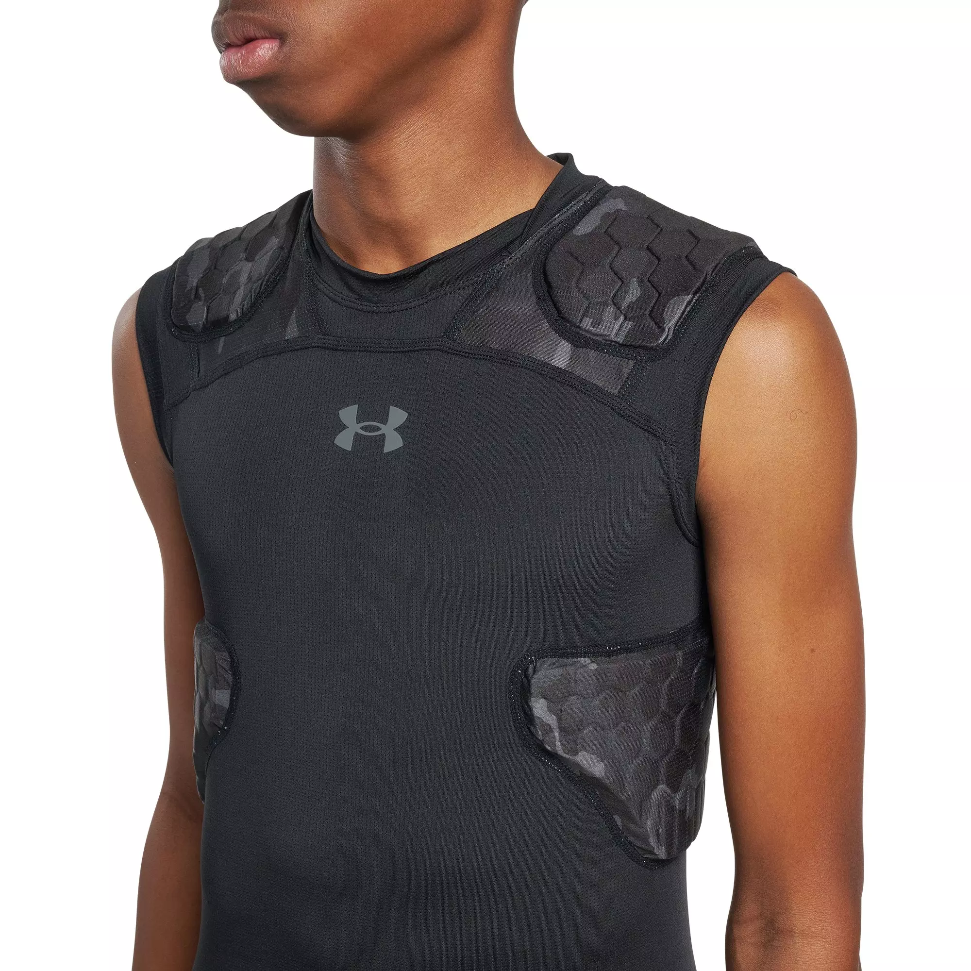 Under Armour Big Boys' Gameday Pro 5-Pad Top - Camo Black/Grey - CAMO BLACK/GREY