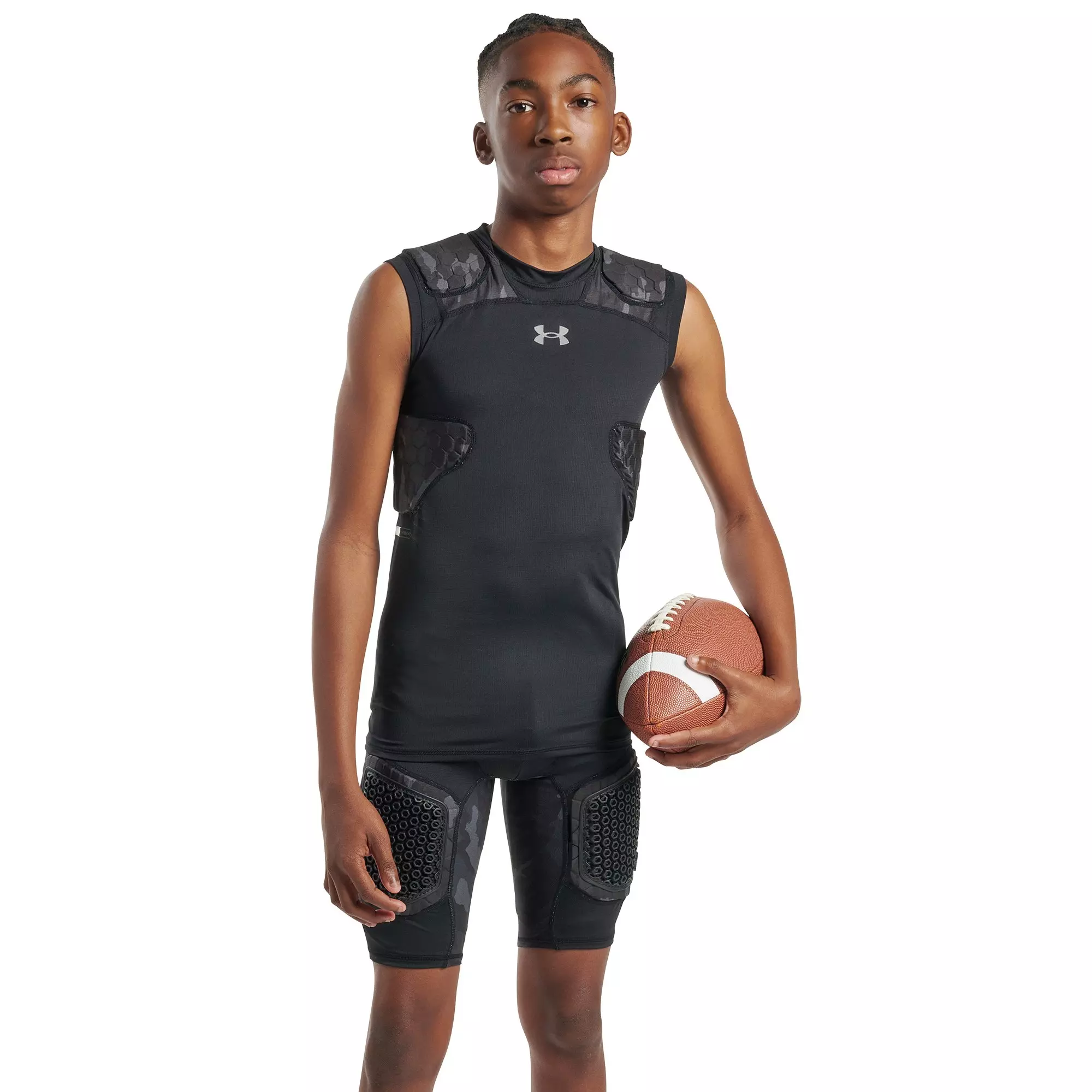 Under Armour Big Boys' Gameday Pro 5-Pad Top - Camo Black/Grey - CAMO BLACK/GREY