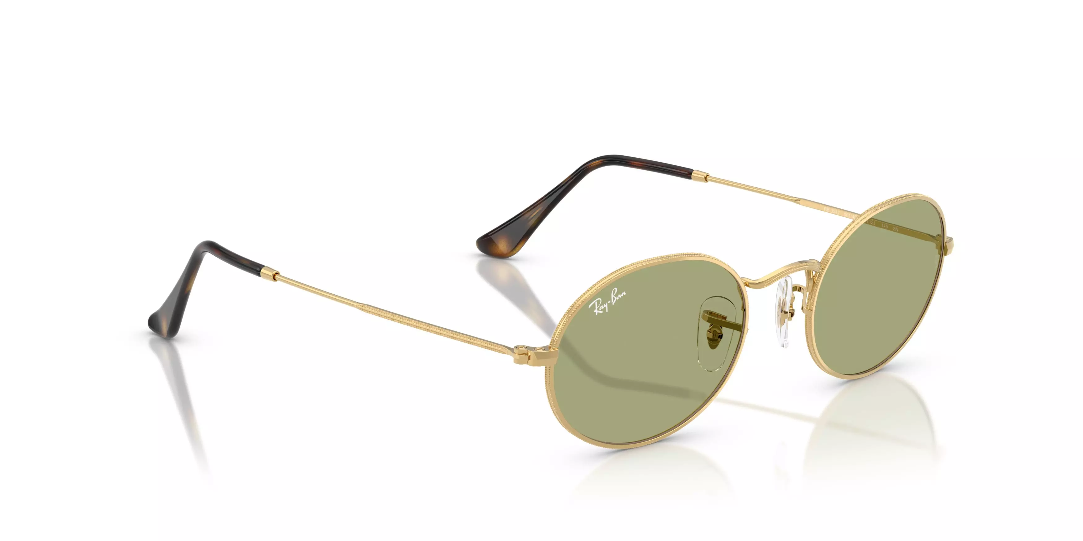 Ray-Ban Oval Flat Lenses Green Sunglasses - Arista - GOLD/GREEN