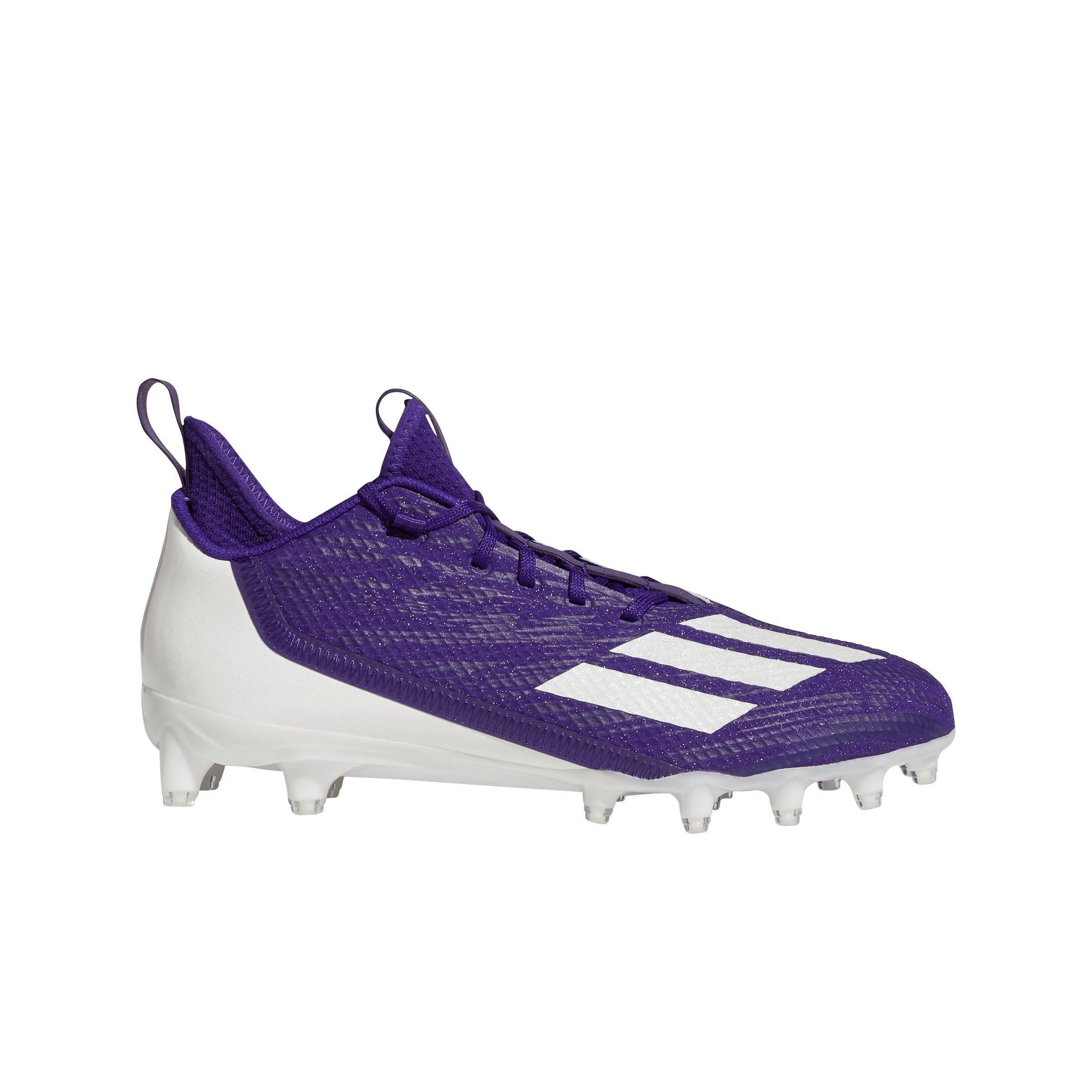 Purple and white store adidas football cleats