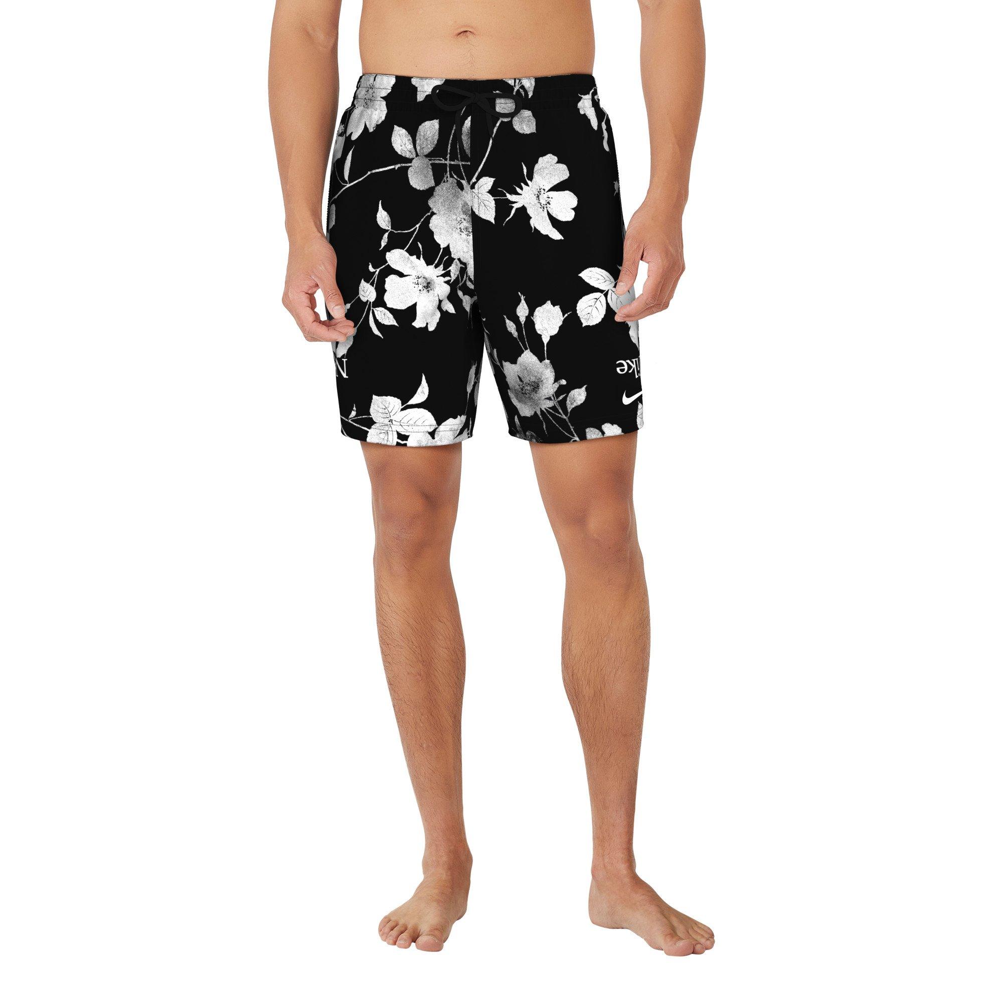 Nike Swim Men's Fine Floral 7" Volley Shorts - BLACK Thumbnail View 1