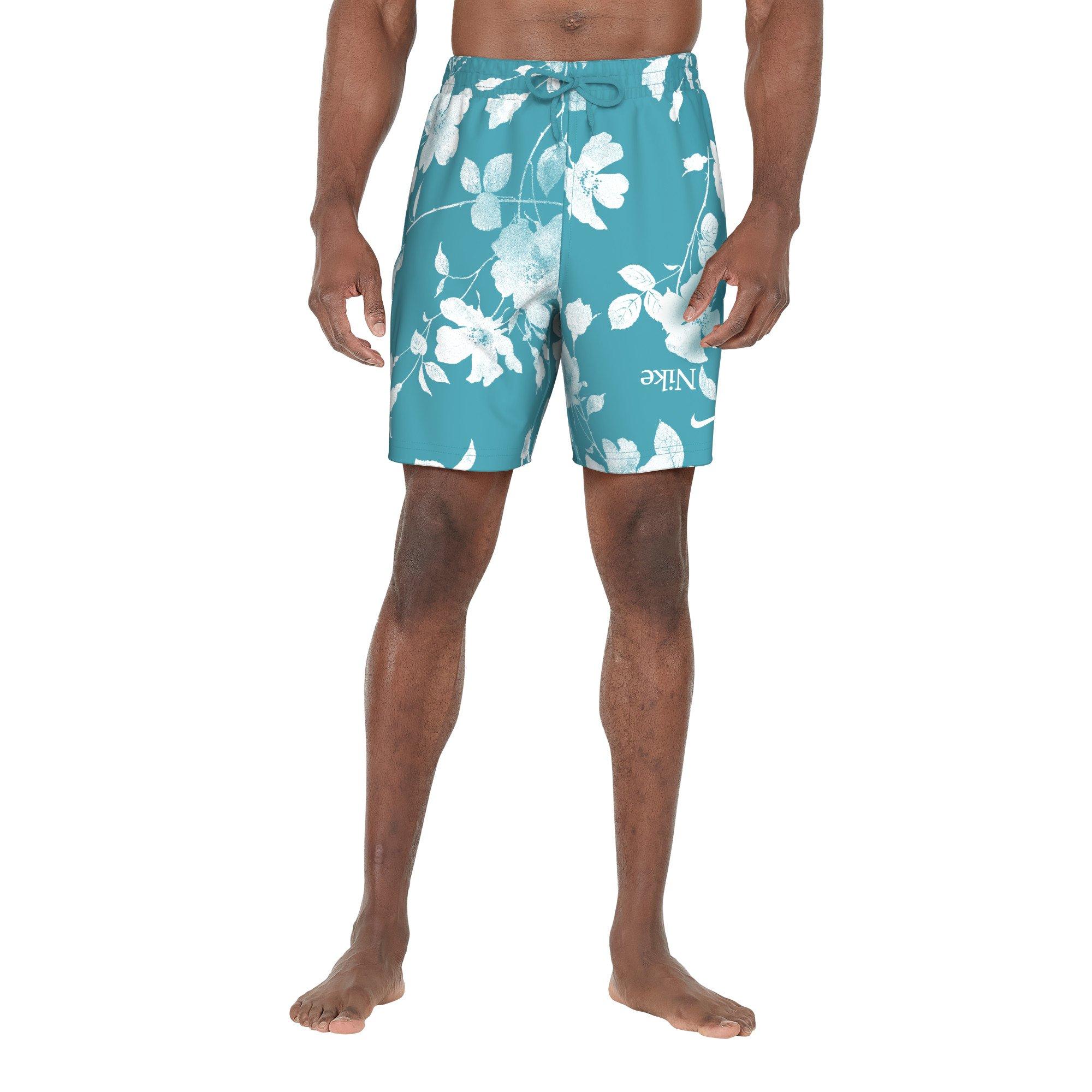 Nike Swim Men's Fine Floral 7" Volley Shorts - TURQUOISE Thumbnail View 1