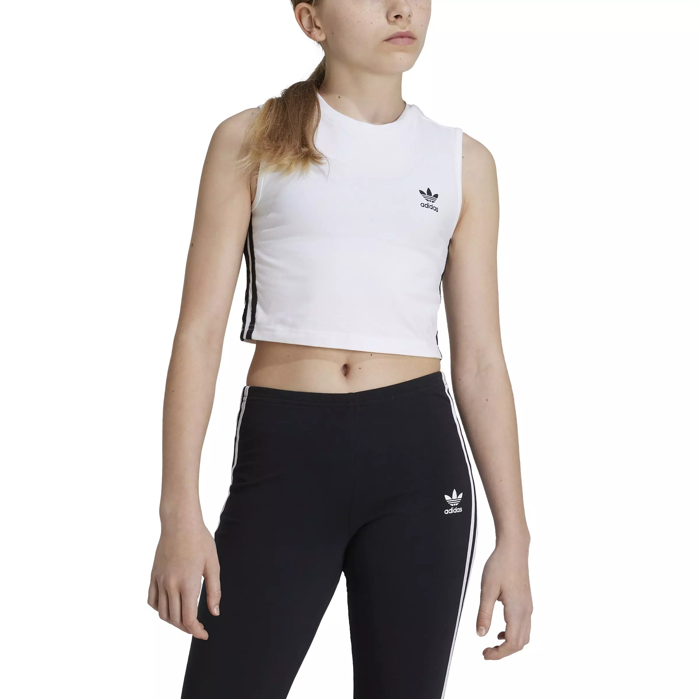 adidas Originals Big Girls' adicolor Crop Tank Top -White - WHITE