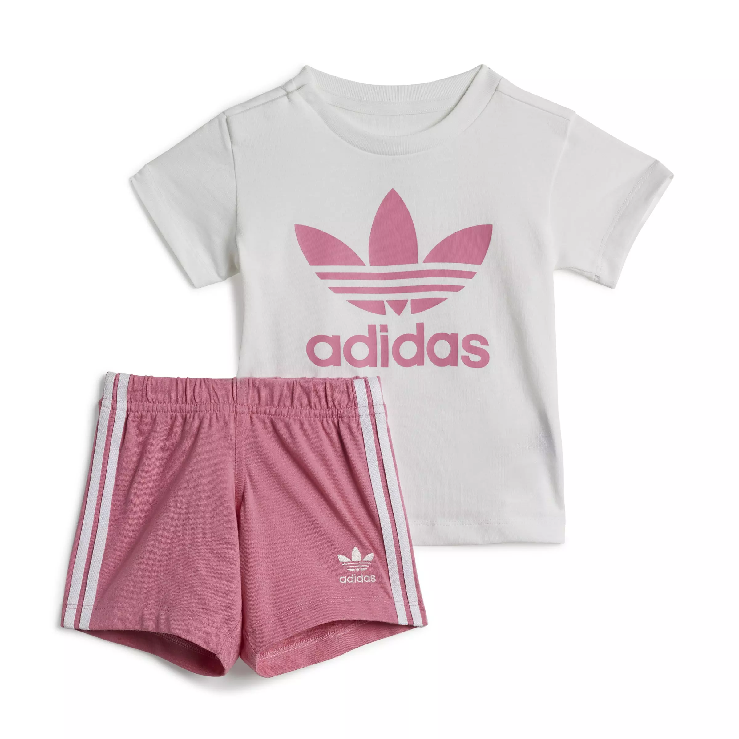 adidas Originals Infant adicolor Trefoil Lifestyle Shorts Tee Set -White/Pink - WHITE/PINK