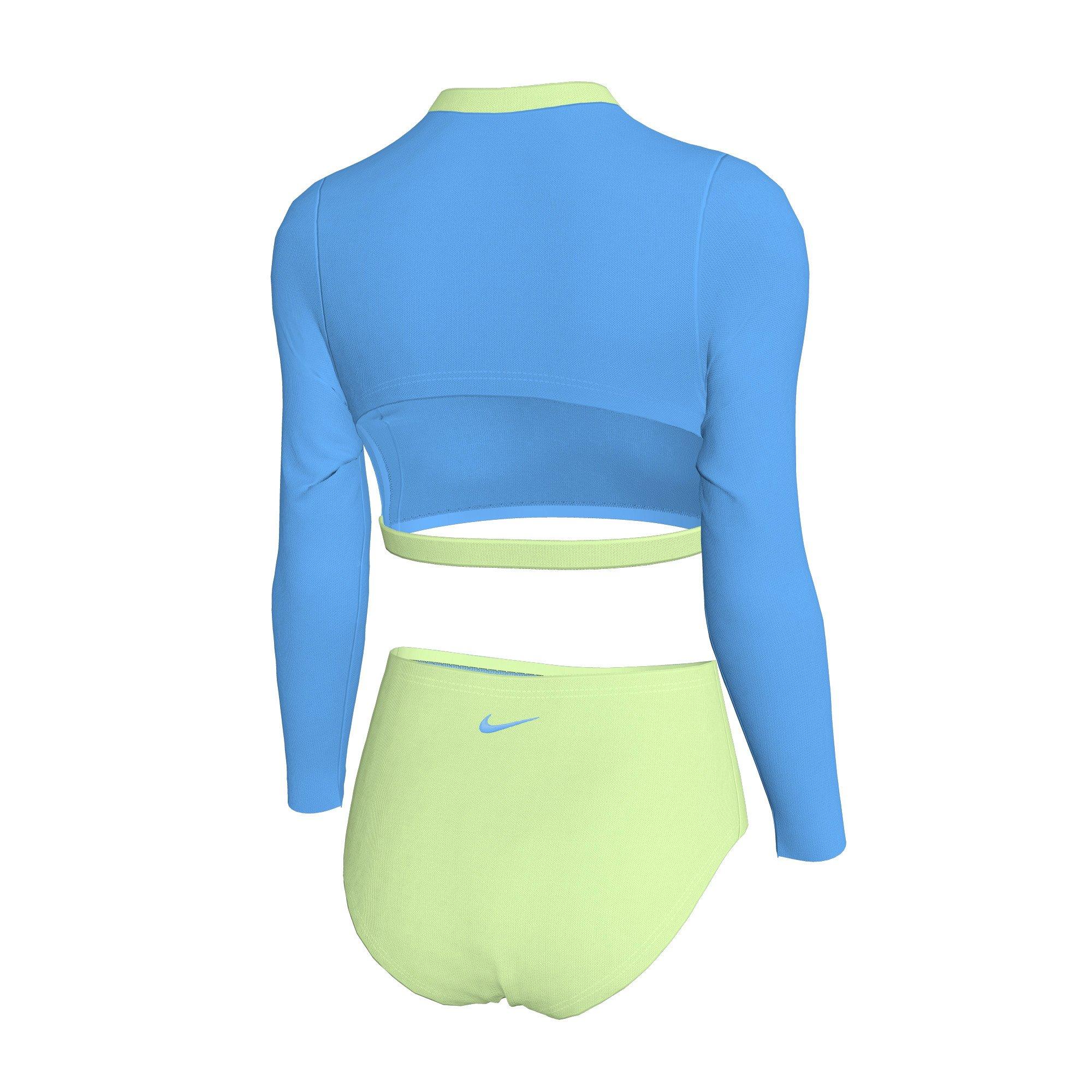 Nike Swim Long-Sleeve Crop Top High-Waisted Swim Bottom Big Girls' Swimsuit
