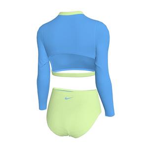 Nike Swim Big Girls' Long-Sleeve Crop Top High-Waisted Swim Bottom Swimsuit
