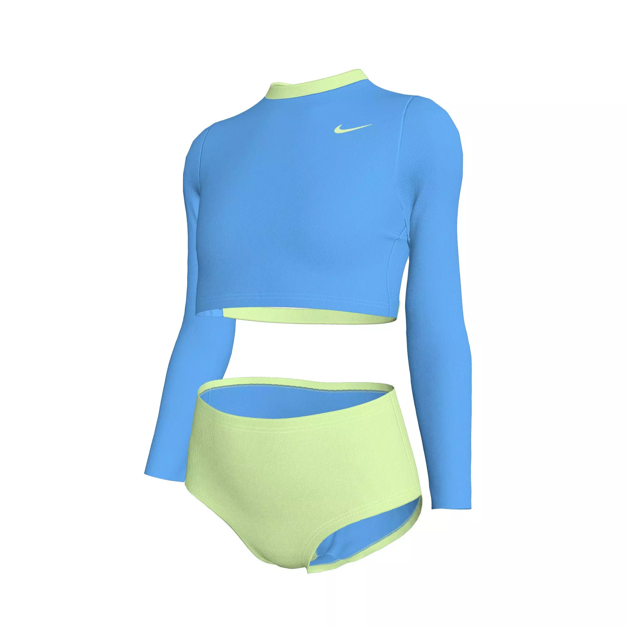 Nike Swim Big Girls' Long-Sleeve Crop Top High-Waisted Swim Bottom Swimsuit - YELLOW/BLUE
