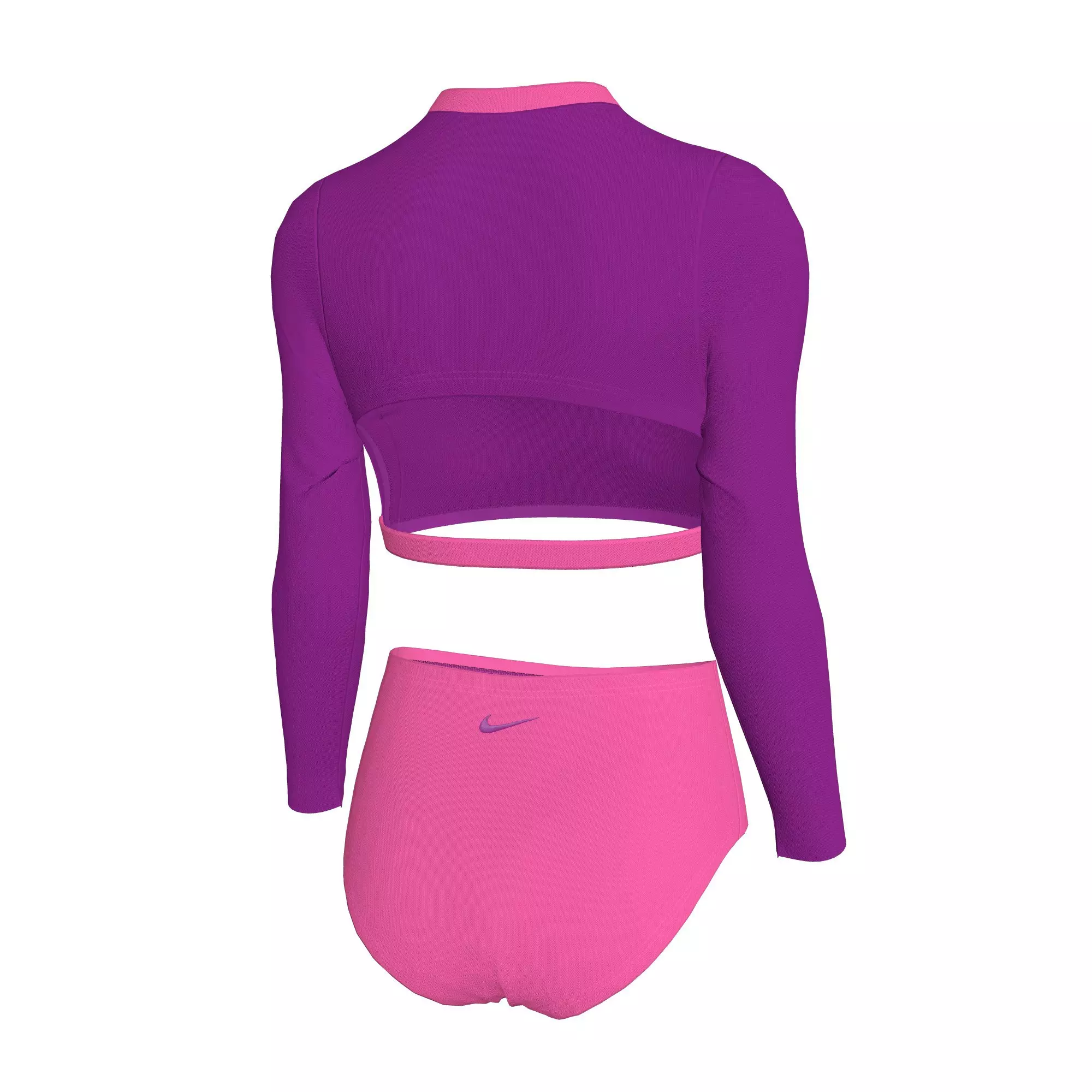 Nike Swim Big Girls' Long-Sleeve Crop Top High-Waisted Swim Bottom Swimsuit - PINK/PURPLE