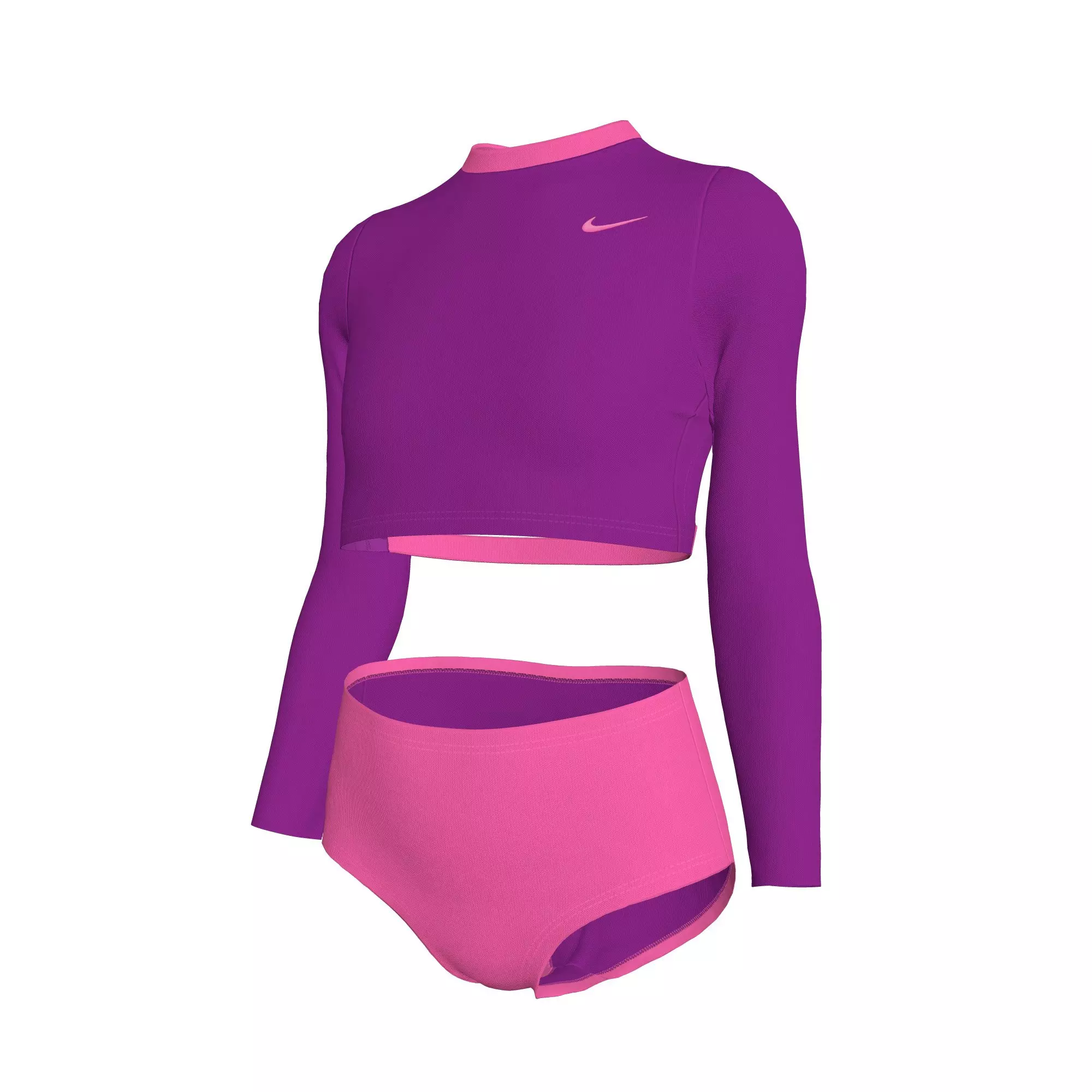 Nike Swim Big Girls' Long-Sleeve Crop Top High-Waisted Swim Bottom Swimsuit - PINK/PURPLE