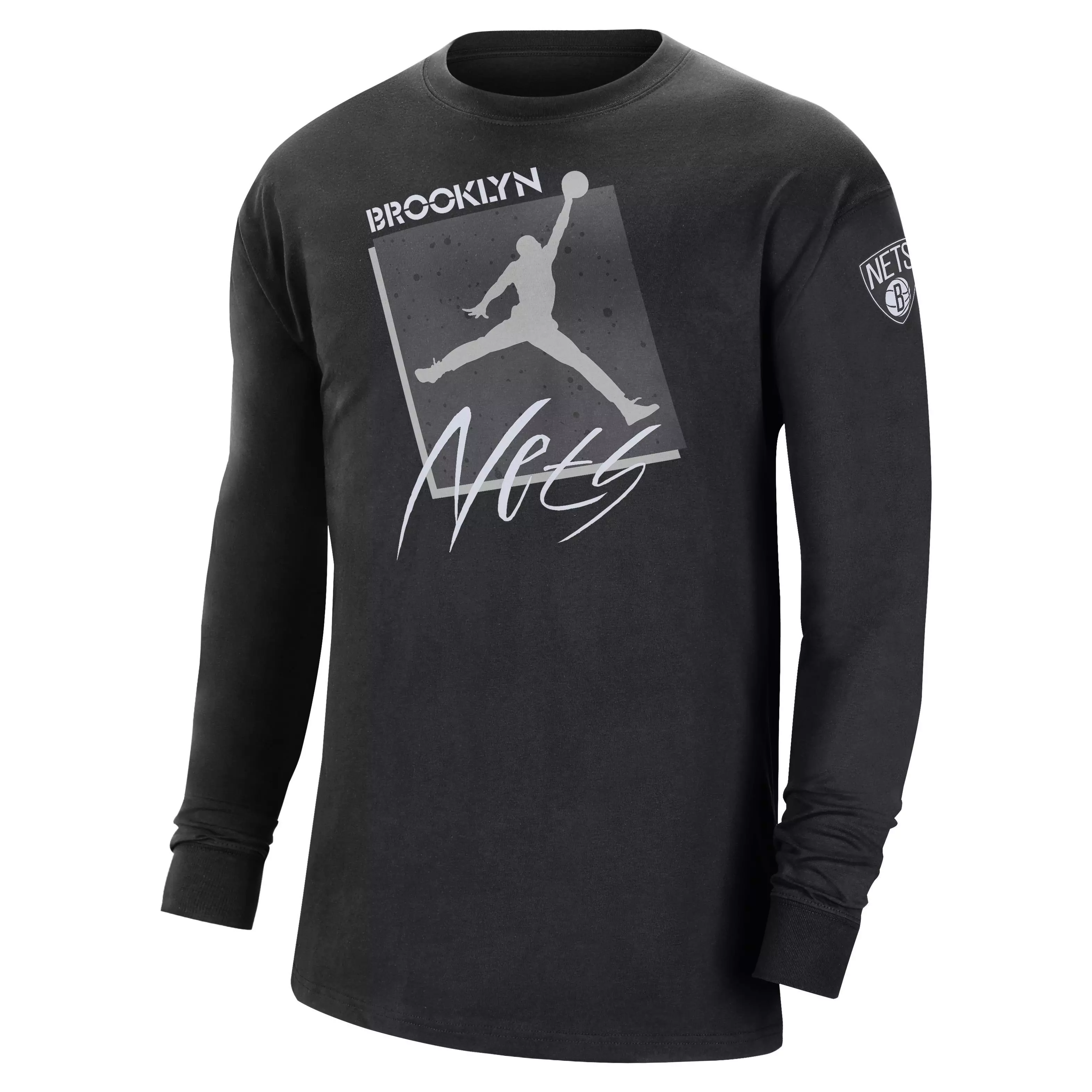 Jordan Men's Brooklyn Nets Courtside Statement Edition Max90 NBA Long-Sleeve T-Shirt-Black - BLACK