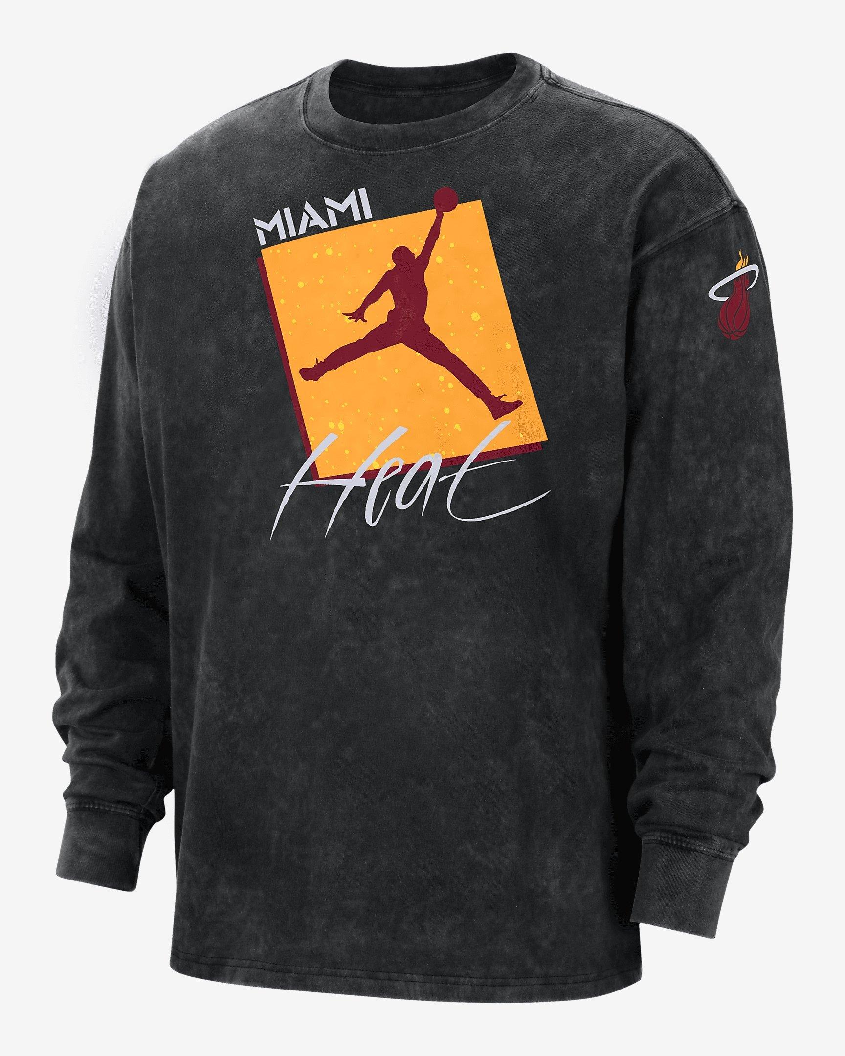 Jordan Men's Miami Heat Courtside Statement Edition Max90 NBA Long-Sleeve T-Shirt-Black - BLACK Thumbnail View 1