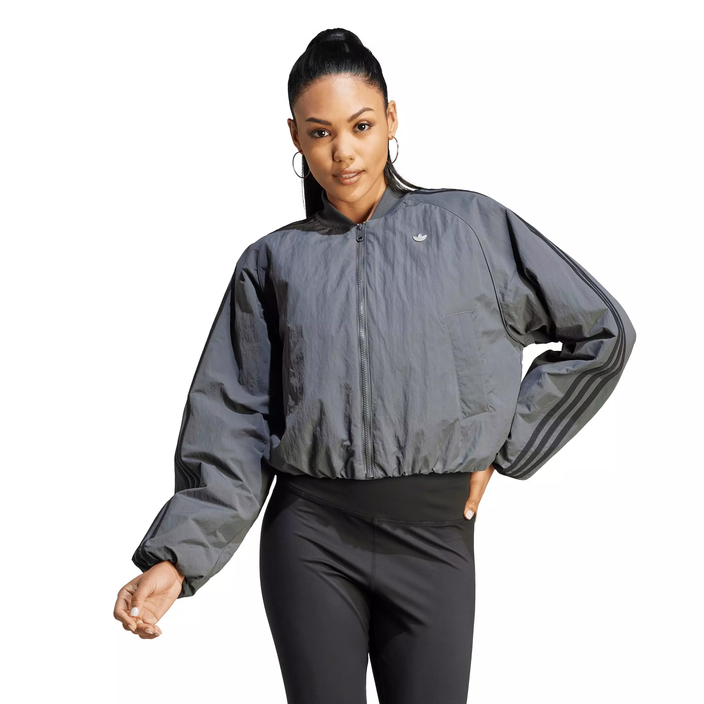 adidas Women's Originals Back Trefoil Oversized SST Jacket - Grey - GREY