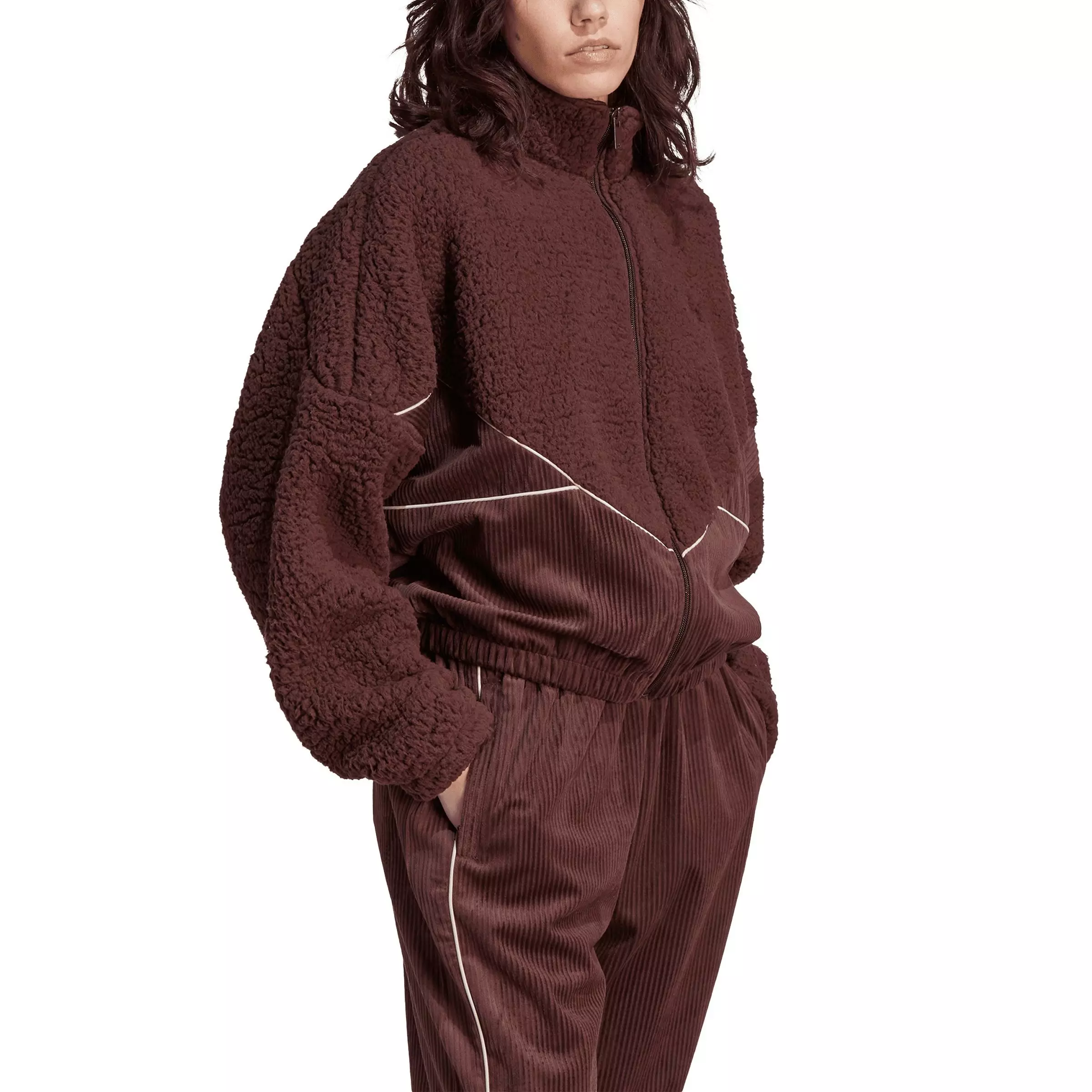 adidas Women's Originals Corduroy Fleece Mix Jacket - Dark Brown - DARK BROWN