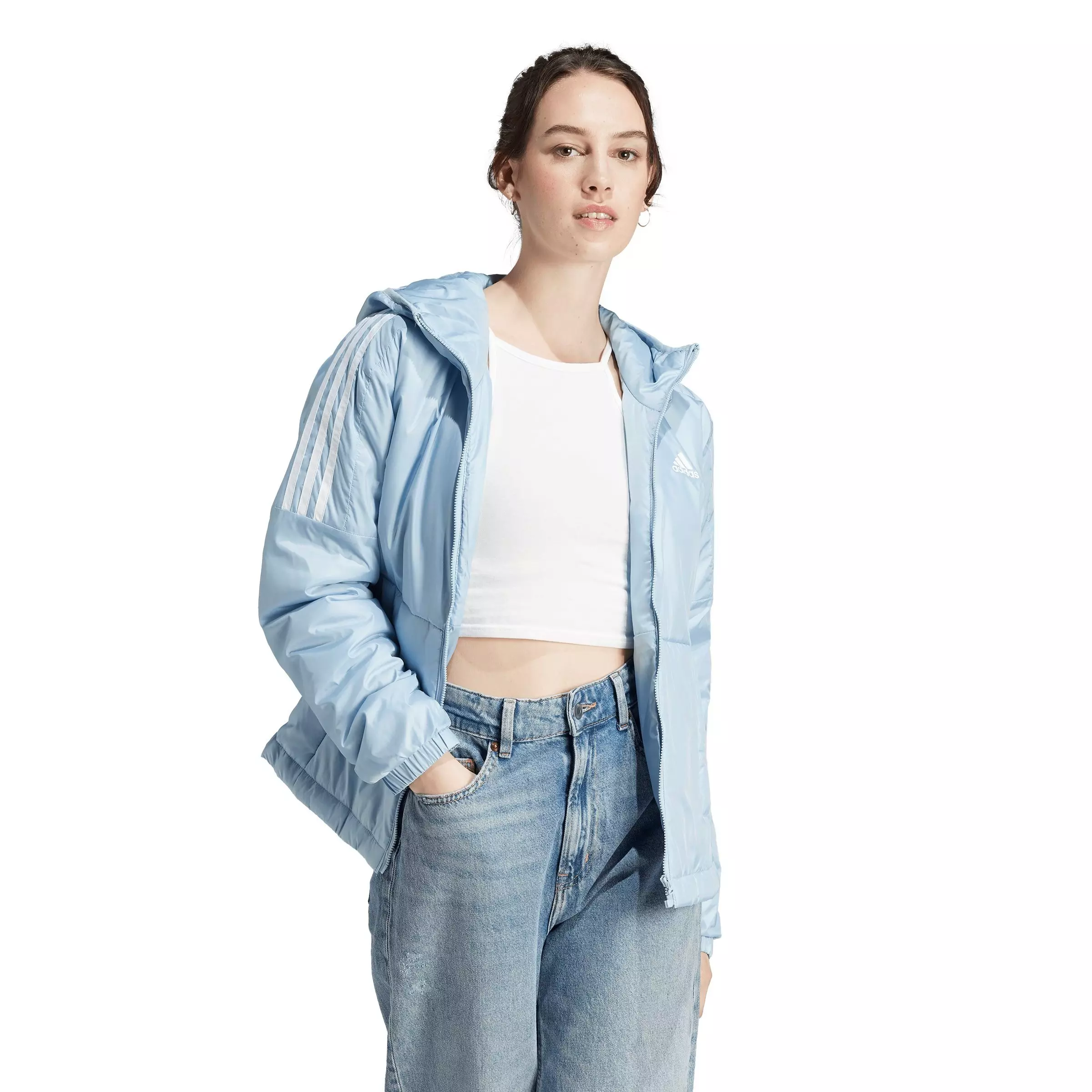 adidas Women's Essentials Insulated Hooded Jacket - Light Blue - LIGHT BLUE