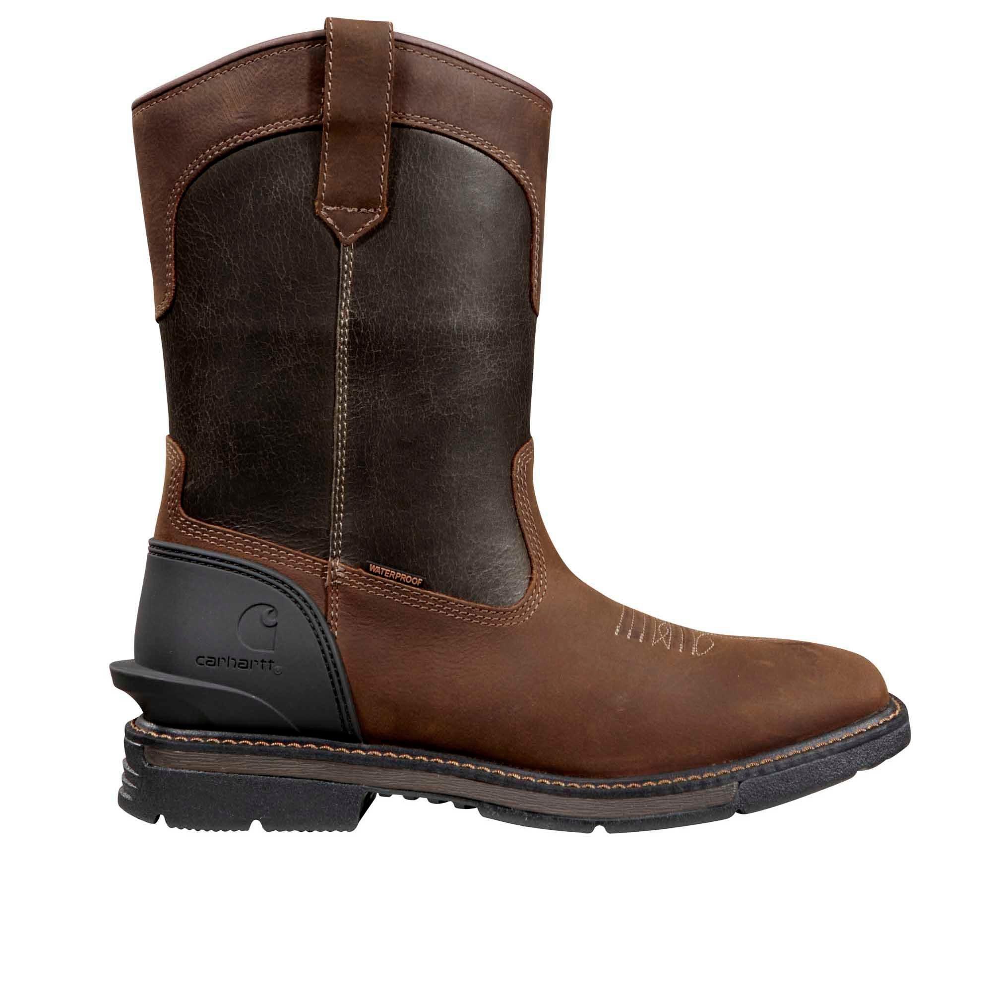 Carhartt Montana Waterproof 11" Square Toe Wellington Soft Toe "Brown/Burnt Olive" Men's Wide Boot - BROWN/OLIVE Thumbnail View 1