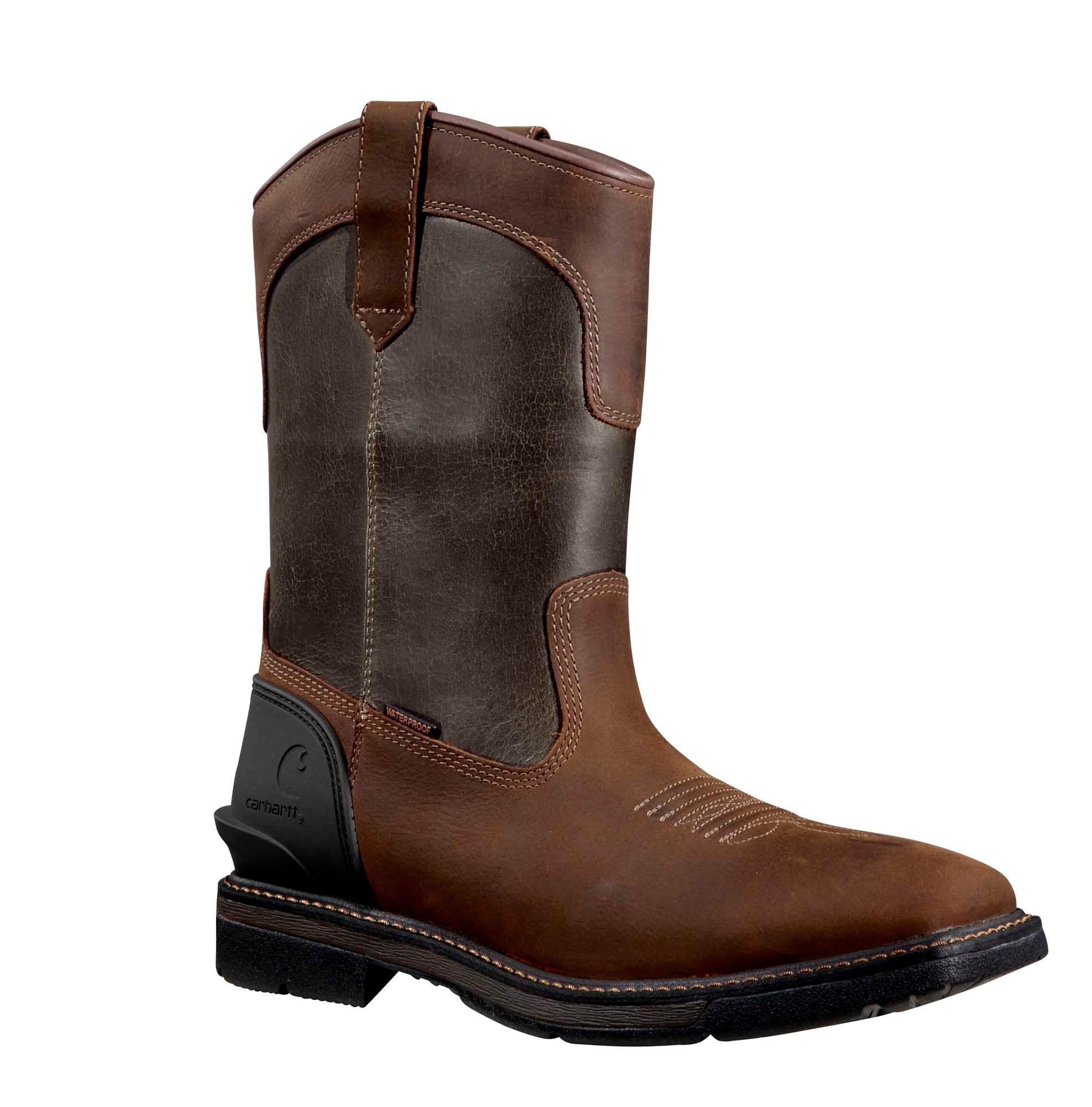 Carhartt Montana Waterproof 11" Square Toe Wellington Soft Toe "Brown/Burnt Olive" Men's Wide Boot - BROWN/OLIVE Thumbnail View 3