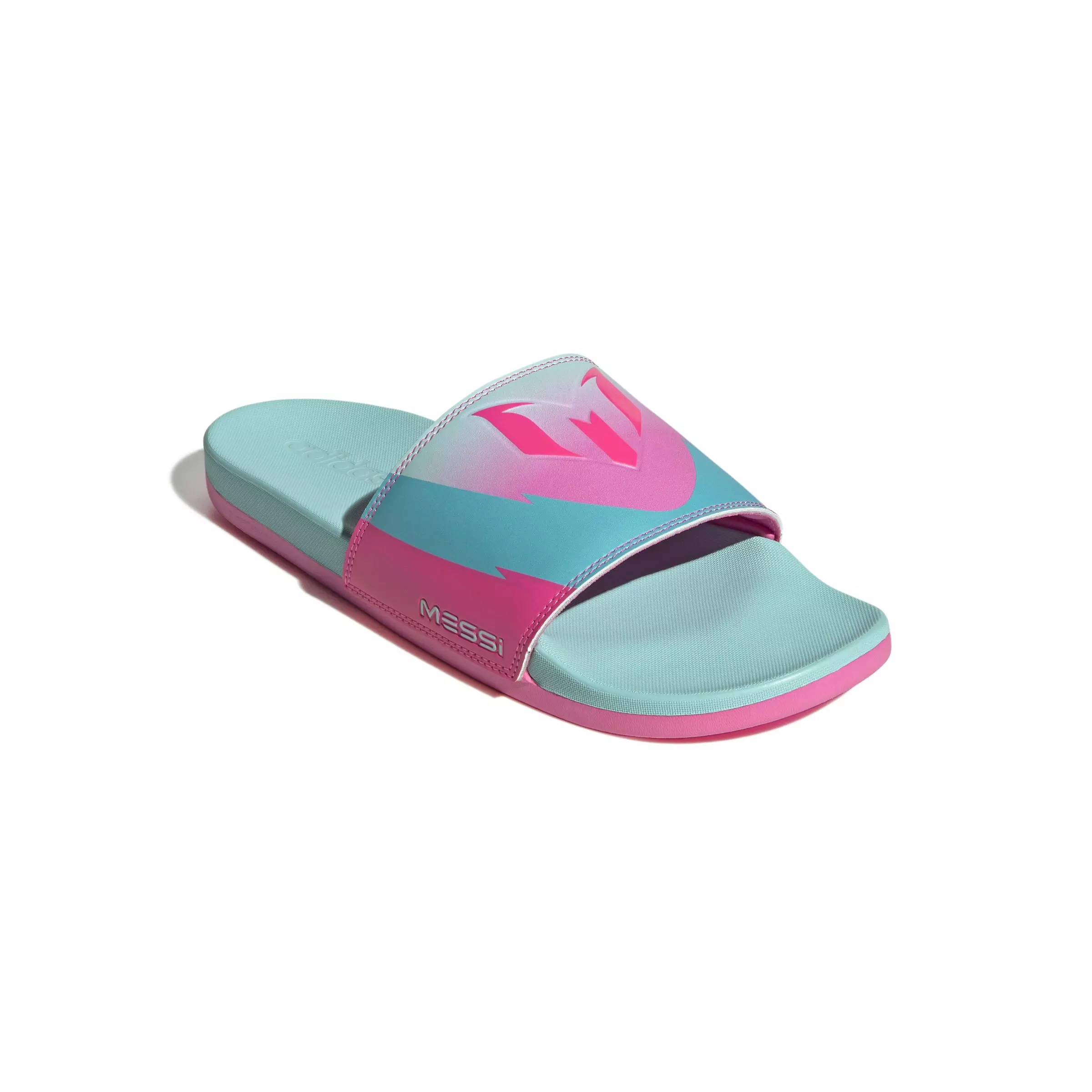 adidas Adilette Comfort Messi "Flash Aqua/Lucid Pink/Lucid Cyan" Men's Slide - AQUA/PINK/CYAN