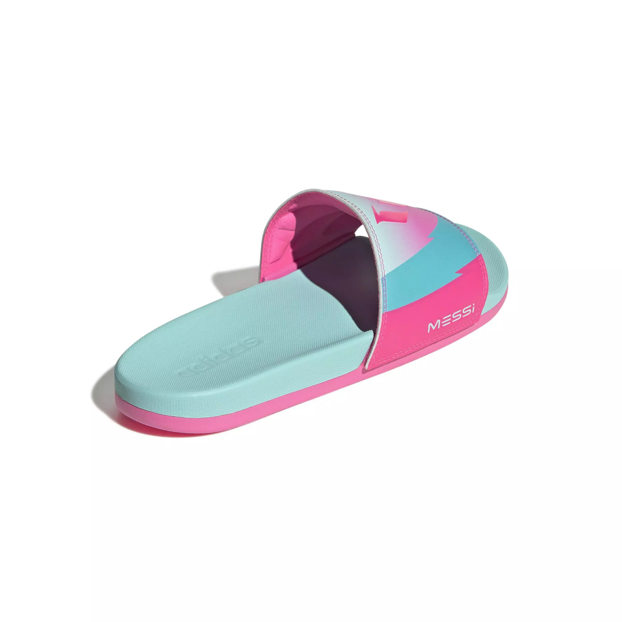 adidas Adilette Comfort Messi "Flash Aqua/Lucid Pink/Lucid Cyan" Men's Slide - AQUA/PINK/CYAN