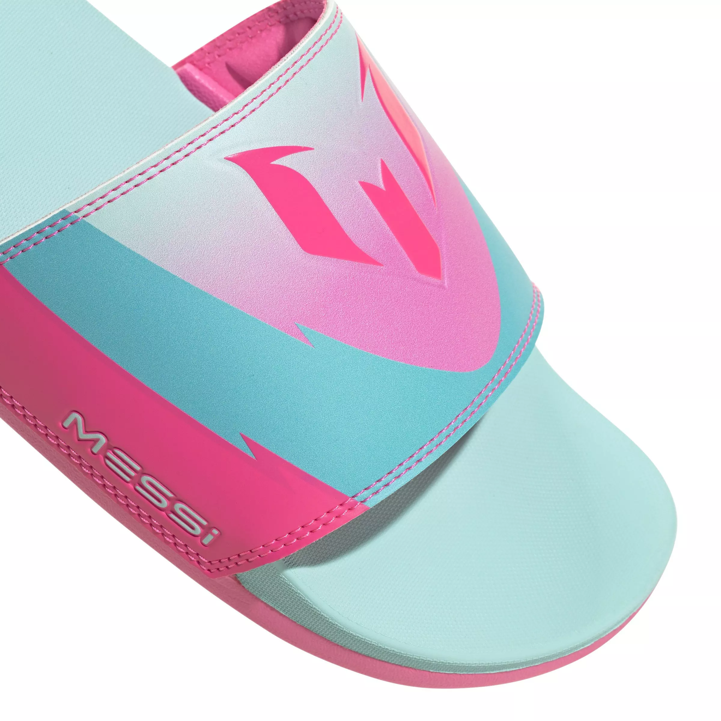 adidas Adilette Comfort Messi "Flash Aqua/Lucid Pink/Lucid Cyan" Men's Slide - AQUA/PINK/CYAN
