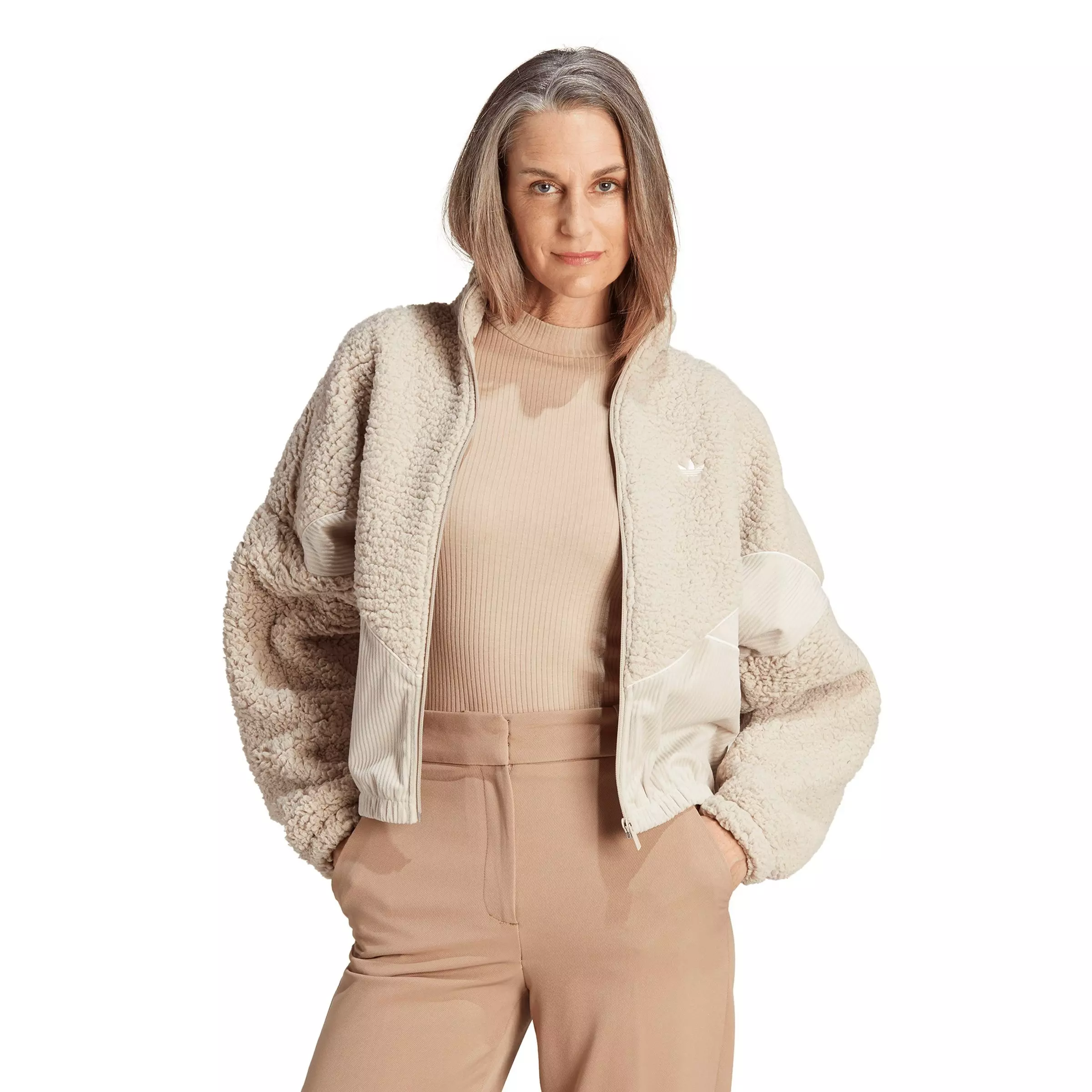 adidas Women's Originals Corduroy Fleece Mix Jacket - Beige - BEIGE