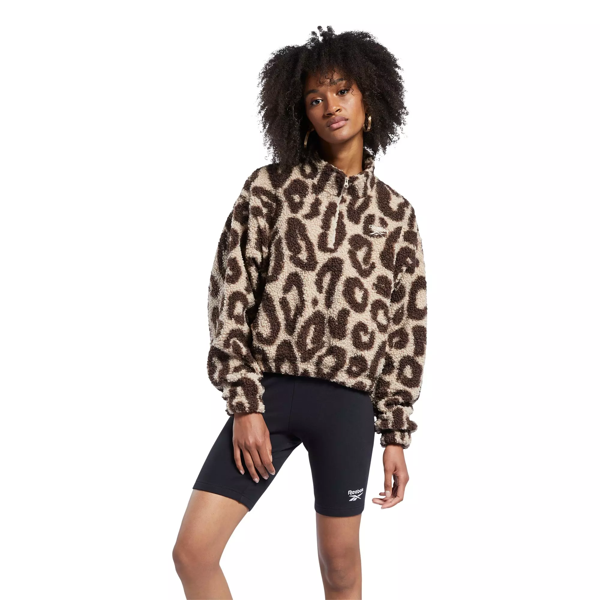 Reebok Women's Beige Classics Printed Sherpa Half-Zip Pullover - BEIGE