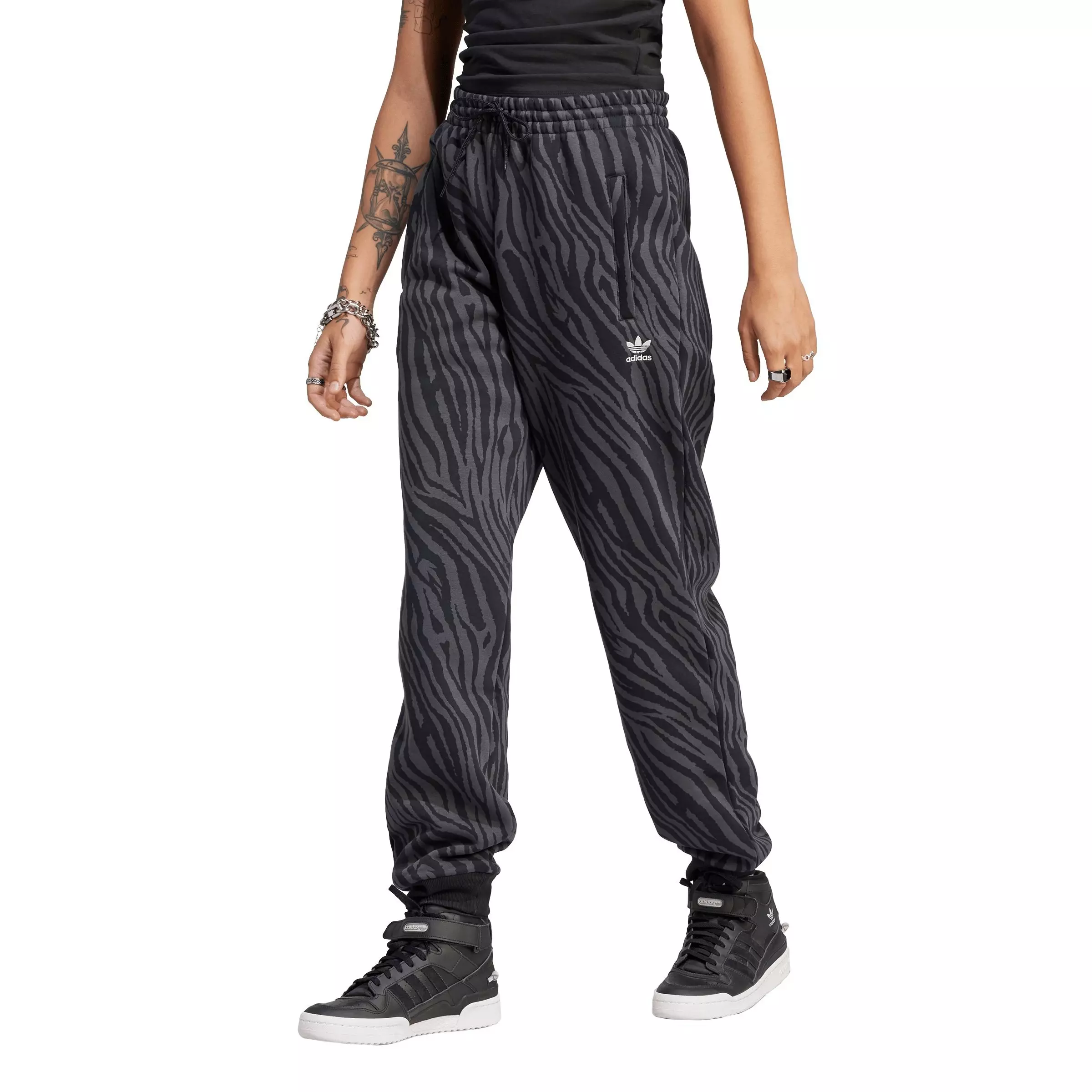 adidas Women's Originals All Over Zebra Print Joggers - Grey/Black - GREY/BLACK