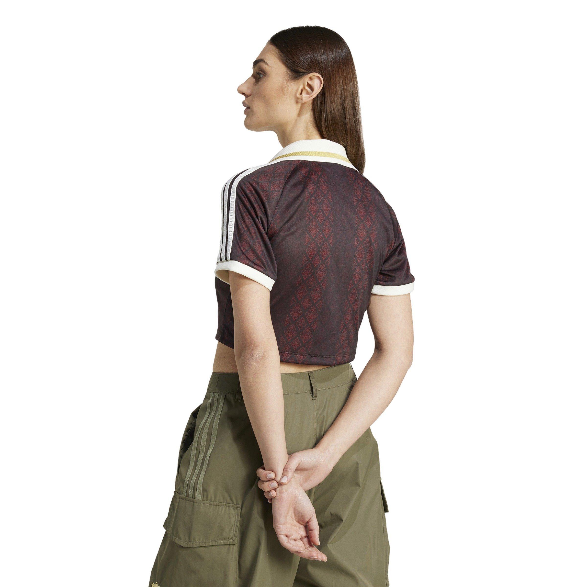 adidas Originals Women's Retro Sports Cricket-Inspired Cropped Jersey -Brown/Red - BROWN/RED Thumbnail View 2