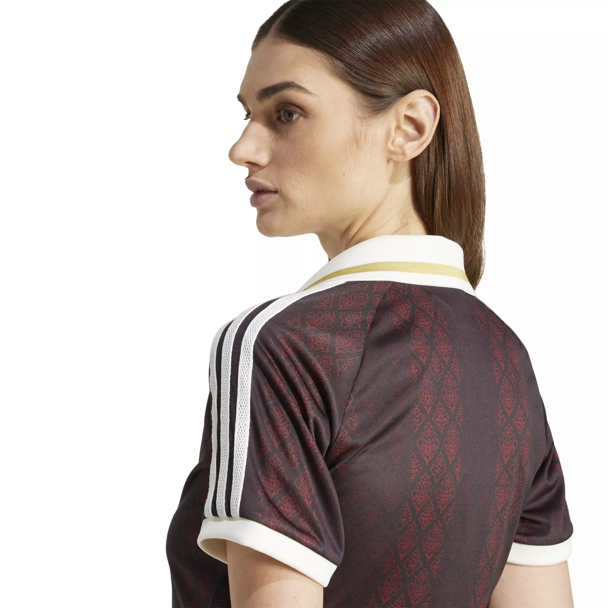 adidas Originals Women's Retro Sports Cricket-Inspired Cropped Jersey -Brown/Red - BROWN/RED