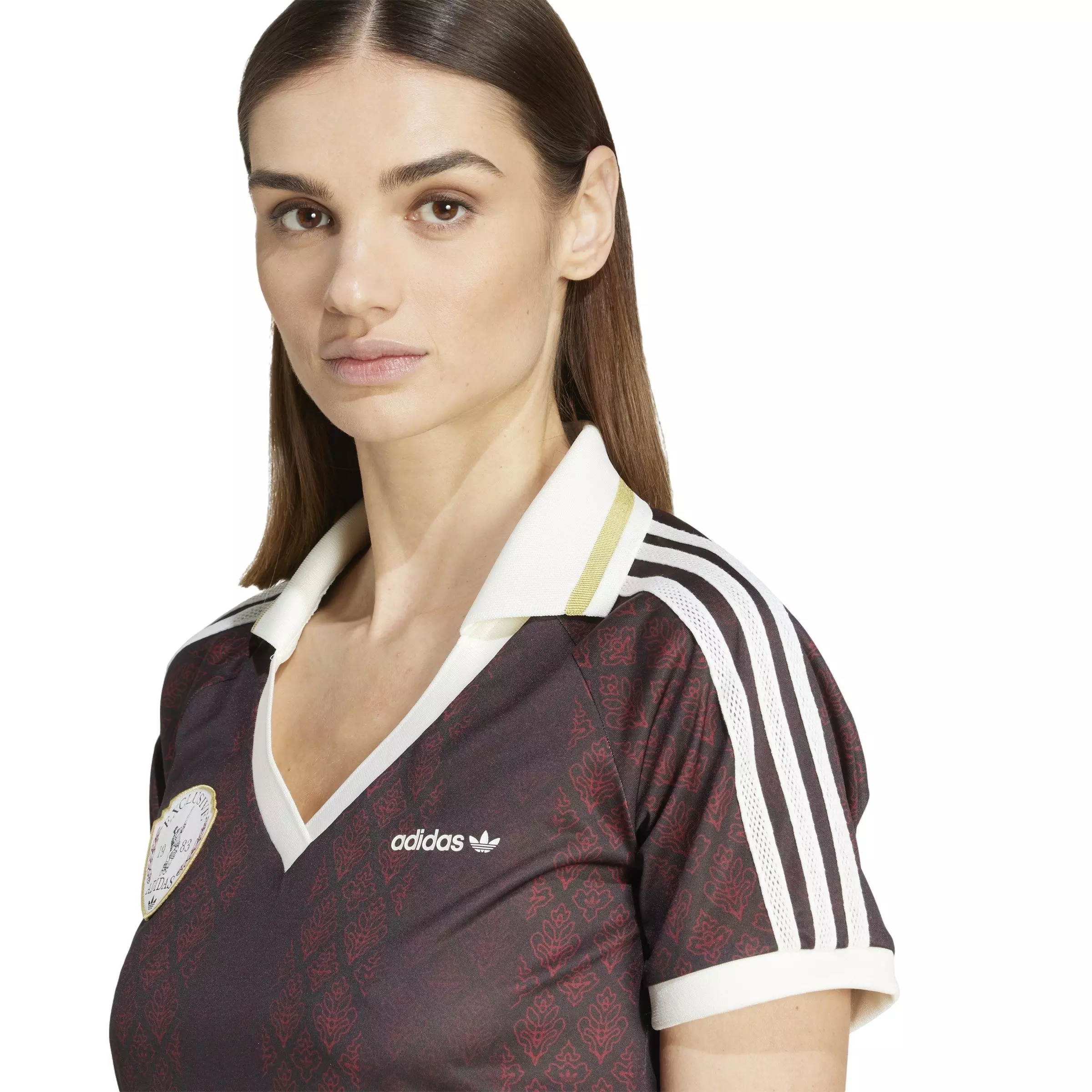 adidas Originals Women's Retro Sports Cricket-Inspired Cropped Jersey -Brown/Red - BROWN/RED