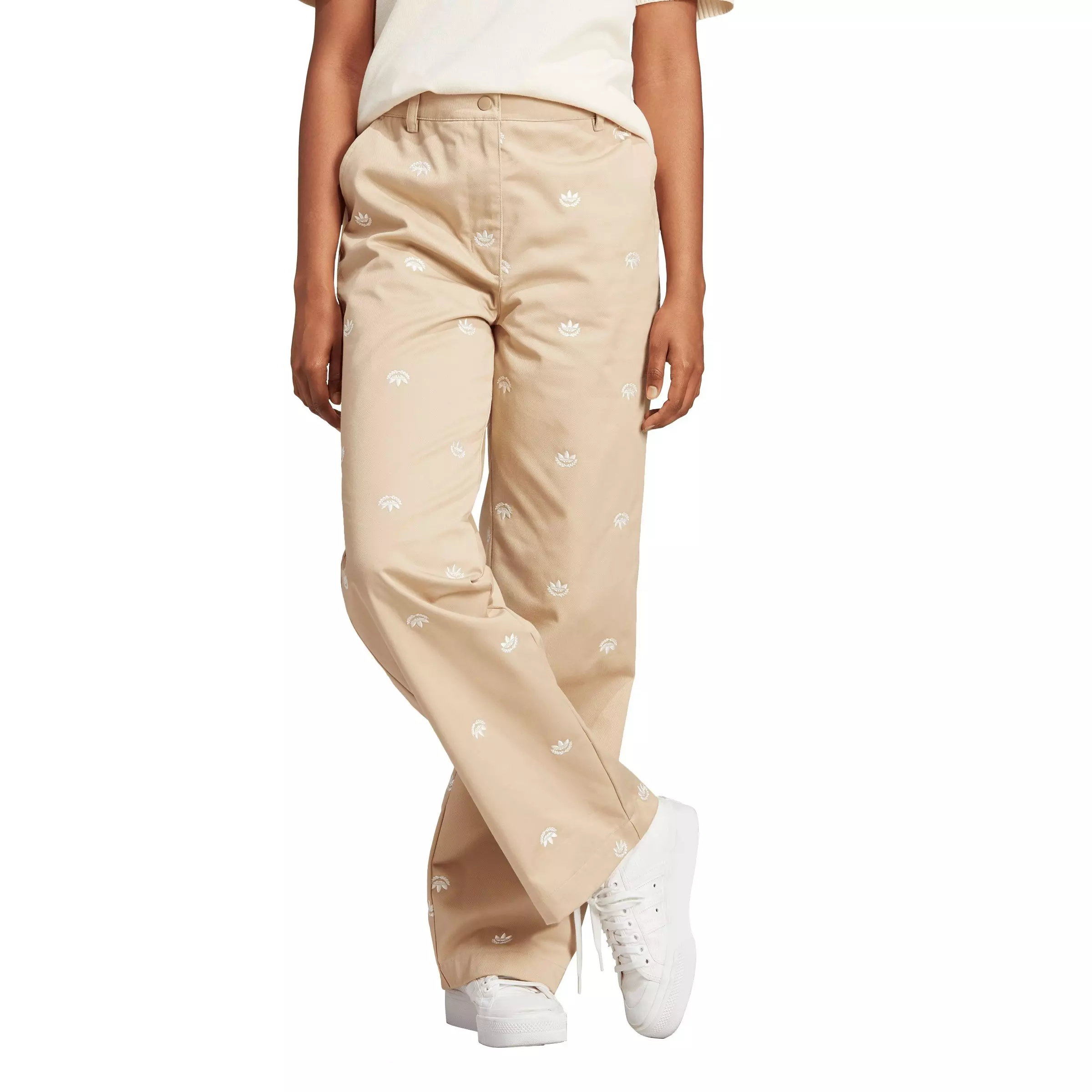 adidas Women's Originals All Over Mini Crest Chino Pant - Beige - BEIGE