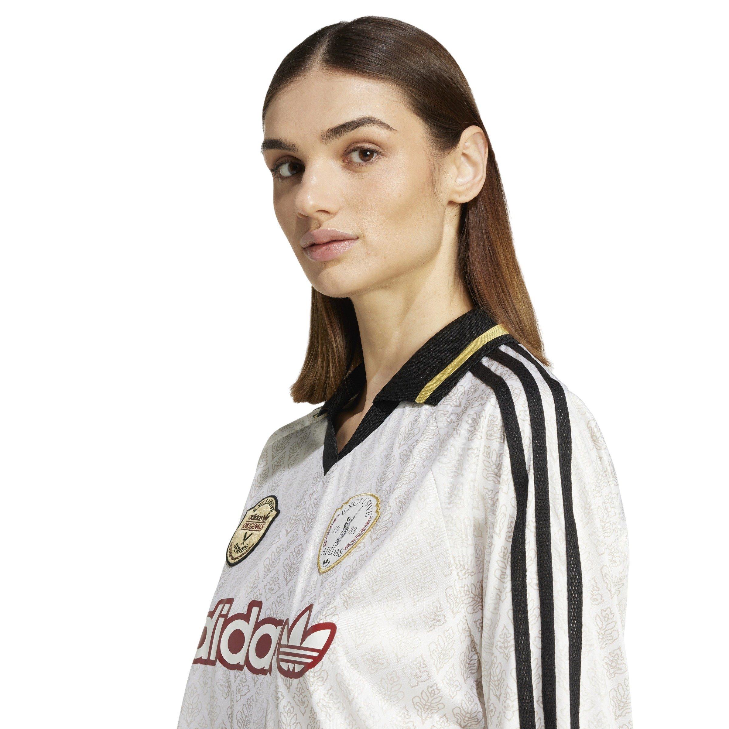 adidas Originals Women's Retro Sports Cricket-Inspired Long Sleeve Jersey -Off White - OFF-WHITE Thumbnail View 3