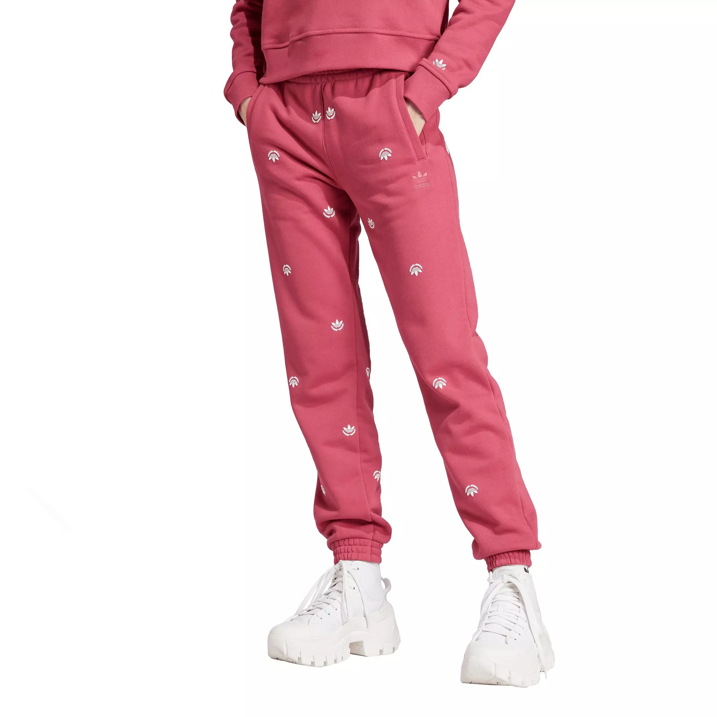adidas Women's Originals All Over Mini Crest Logo Sweatpants - Pink - PINK