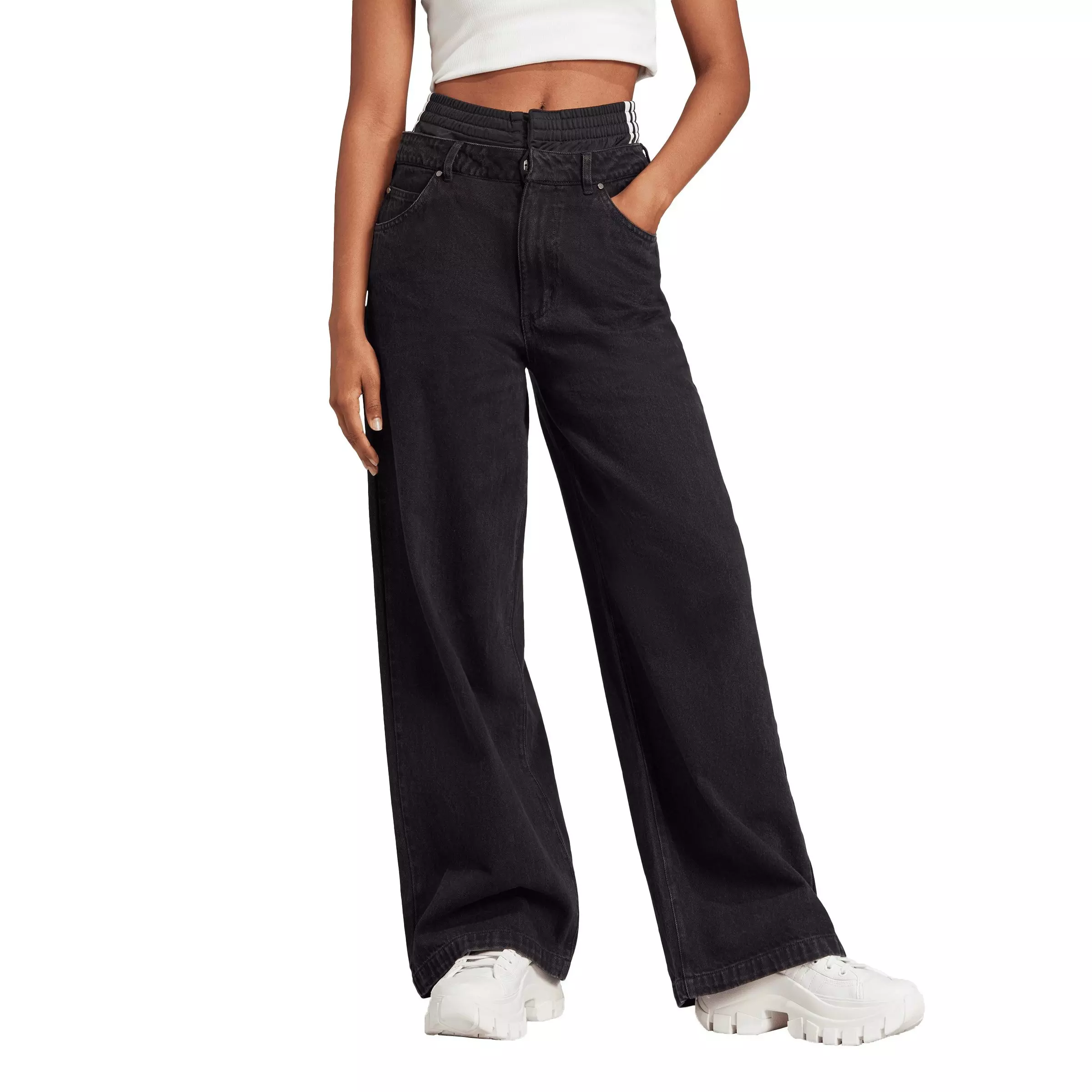 adidas Women's Originals X Kseniaschnaider Loose Fit Black Wash Boxer Short Jeans - BLACK