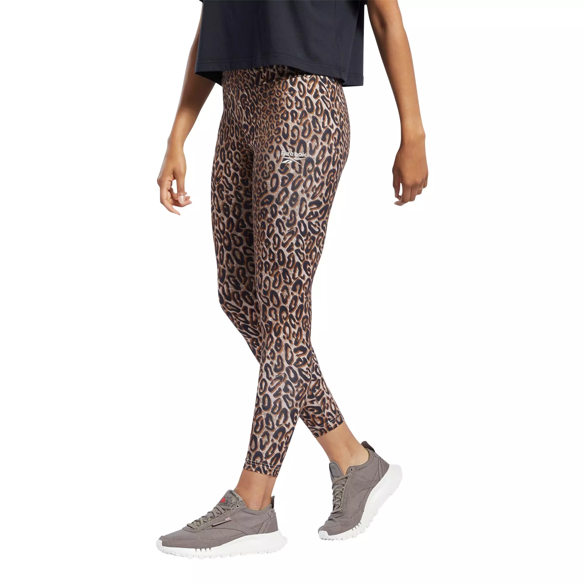Reebok Women's Orange/Black Classics Halloween Leopard-Print High-Rise Leggings - BEIGE