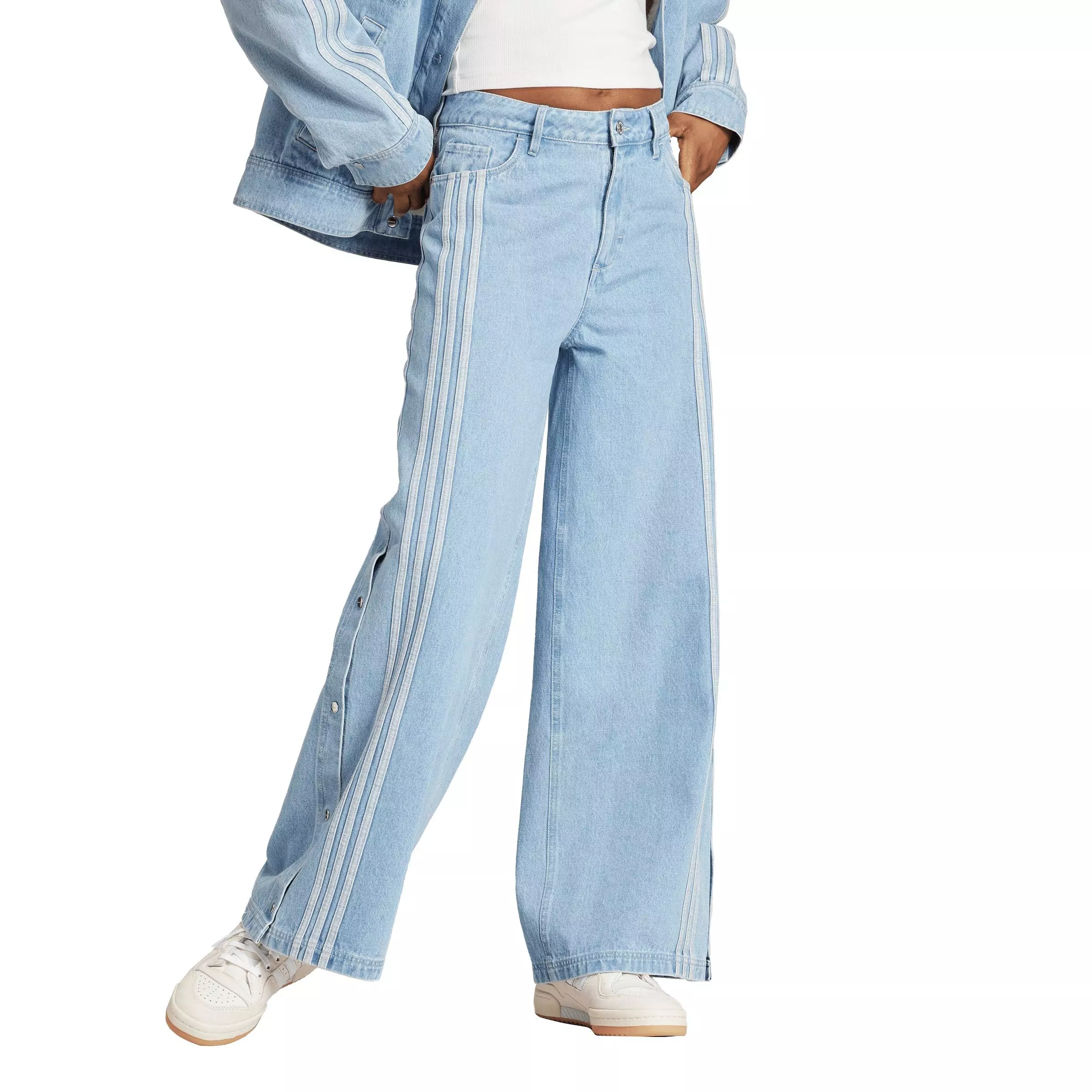 adidas Women's Originals Neutral Court Denim Loose Fit Light Wash Jeans - BLUE